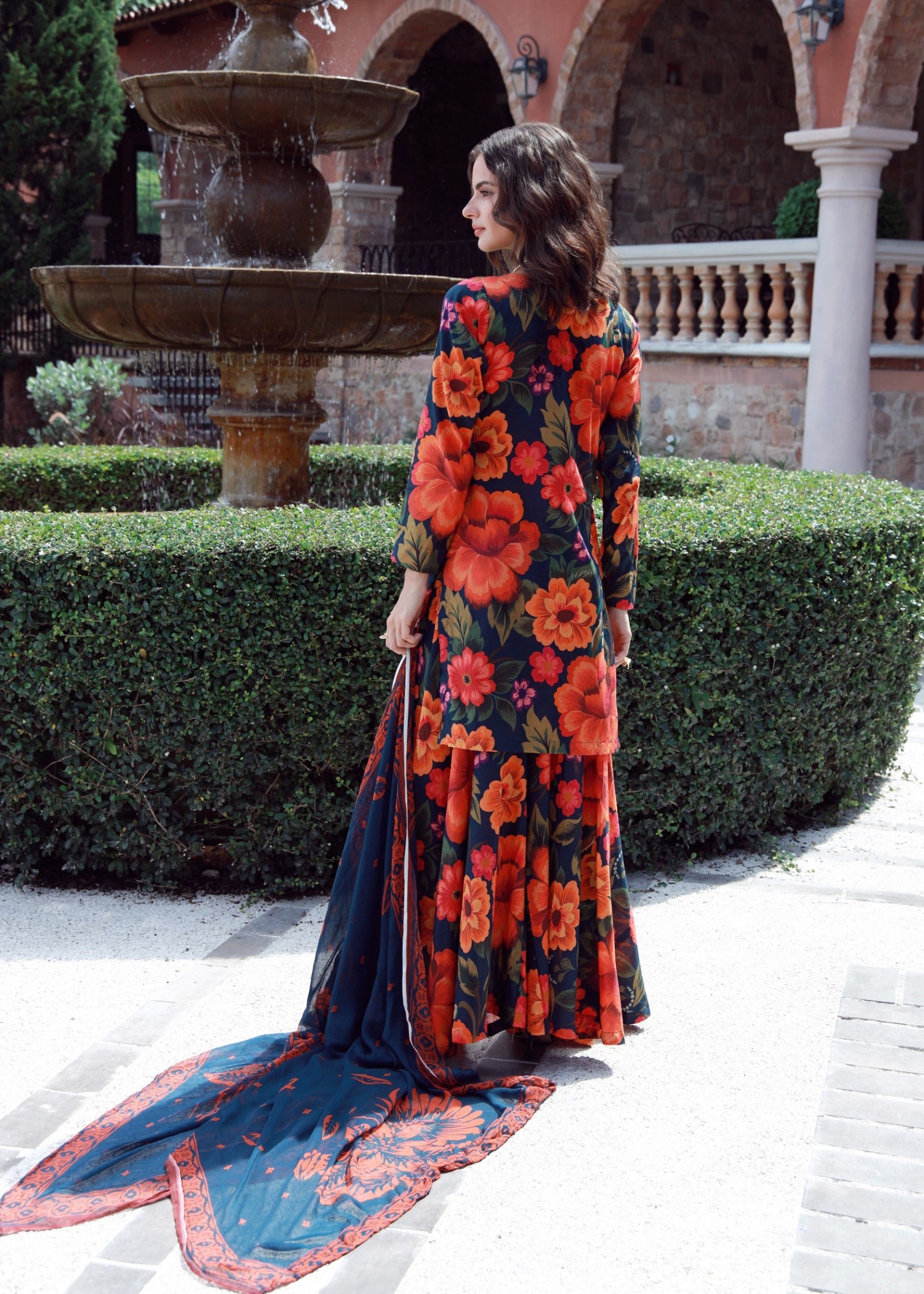 lawn Sharara in Orange, pumpkin orange