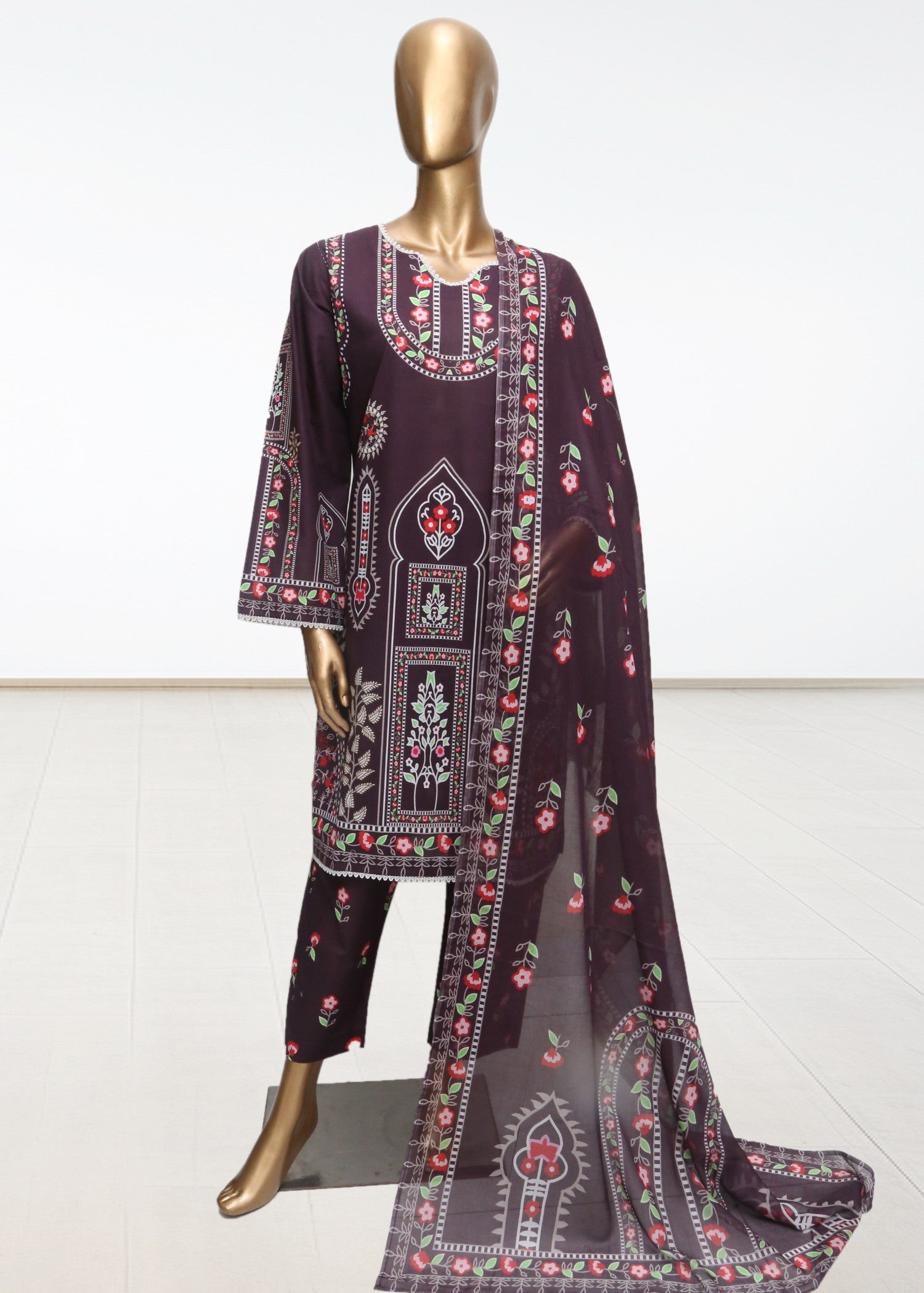 lawn Kurta Set in Espresso brown