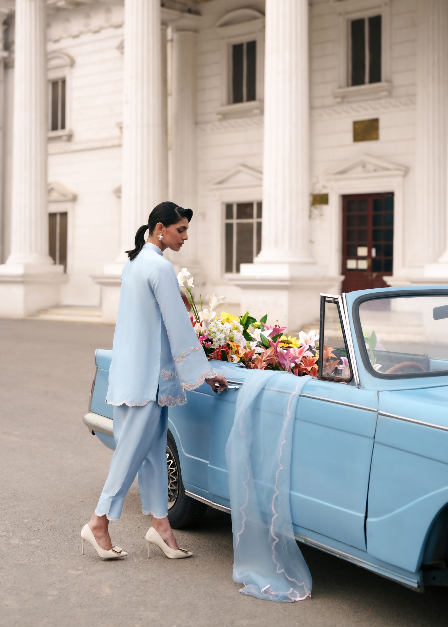 tissue silk Kurta Set in Ice blue