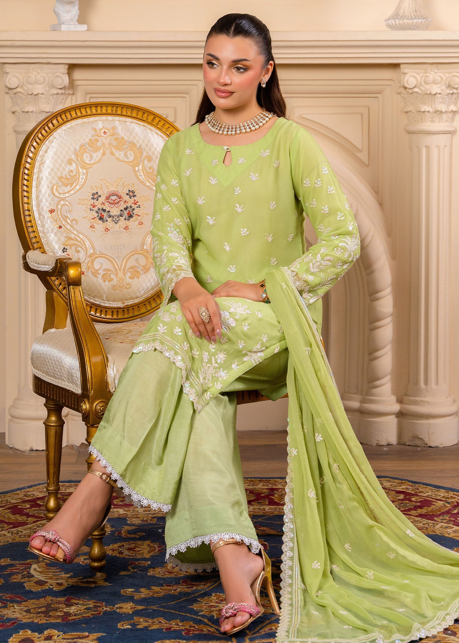 crinkle Kurta Set in Apple green