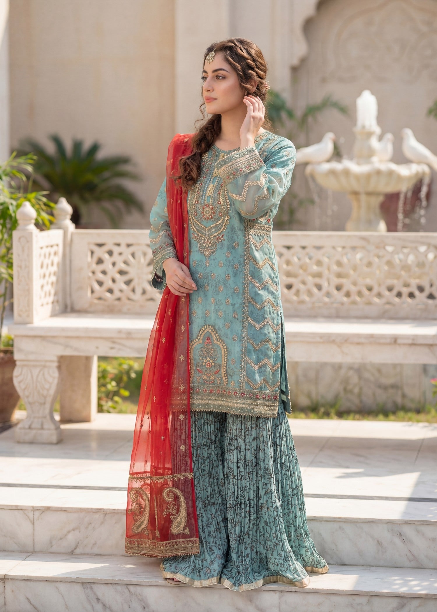 organza Sharara in Sea green