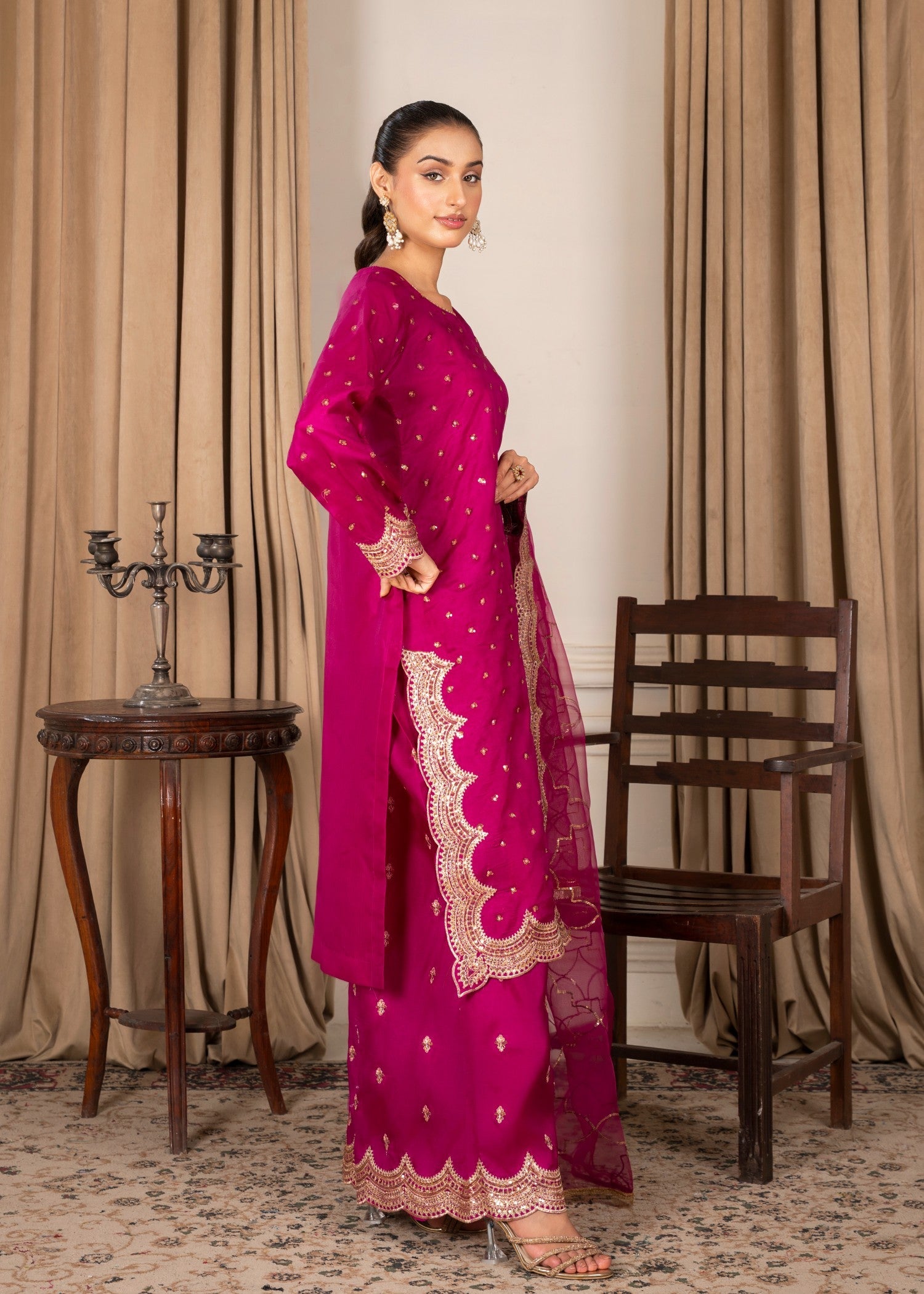 kattan silk Kurta Set in Magenta