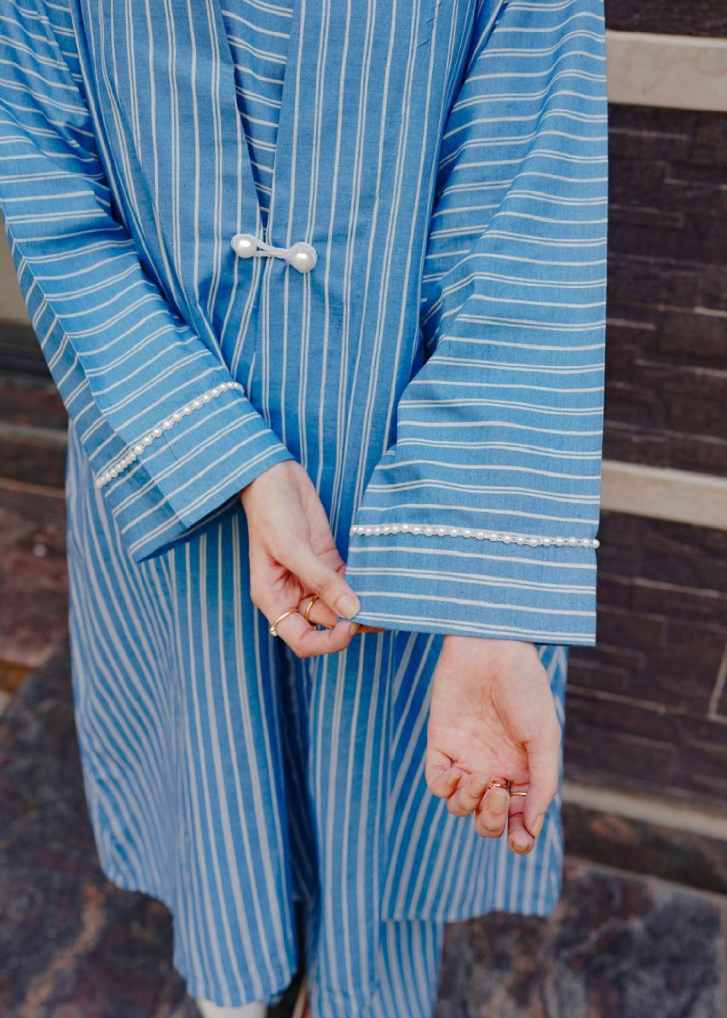 denim-like chambray Gown in Light blue