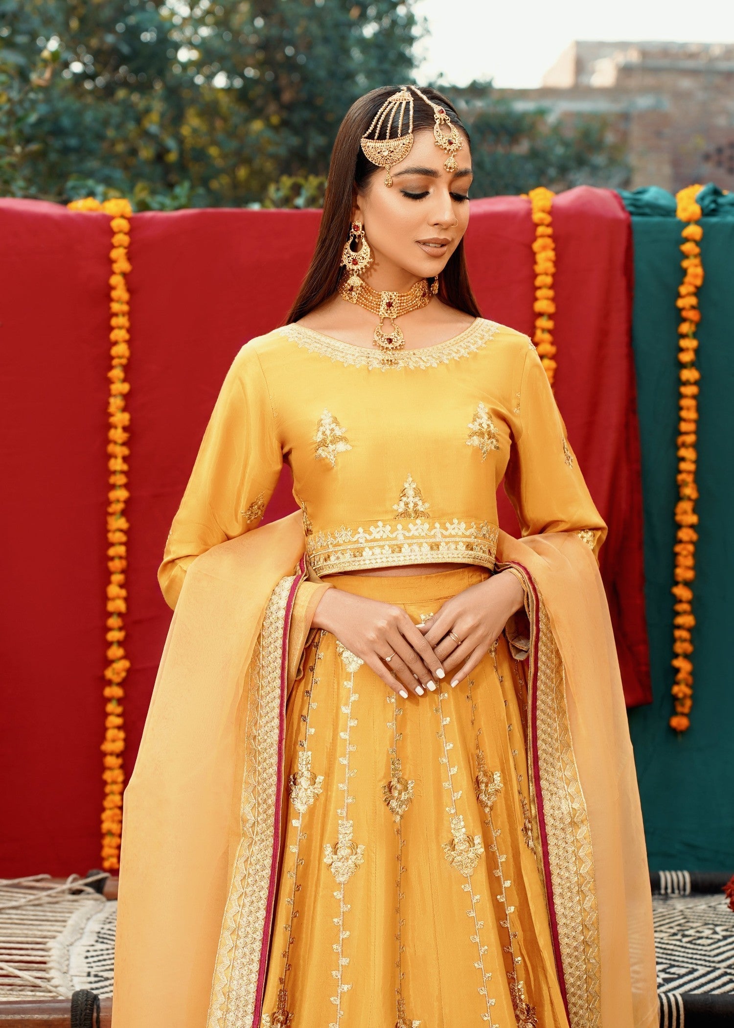raw silk Lehenga in Mustard