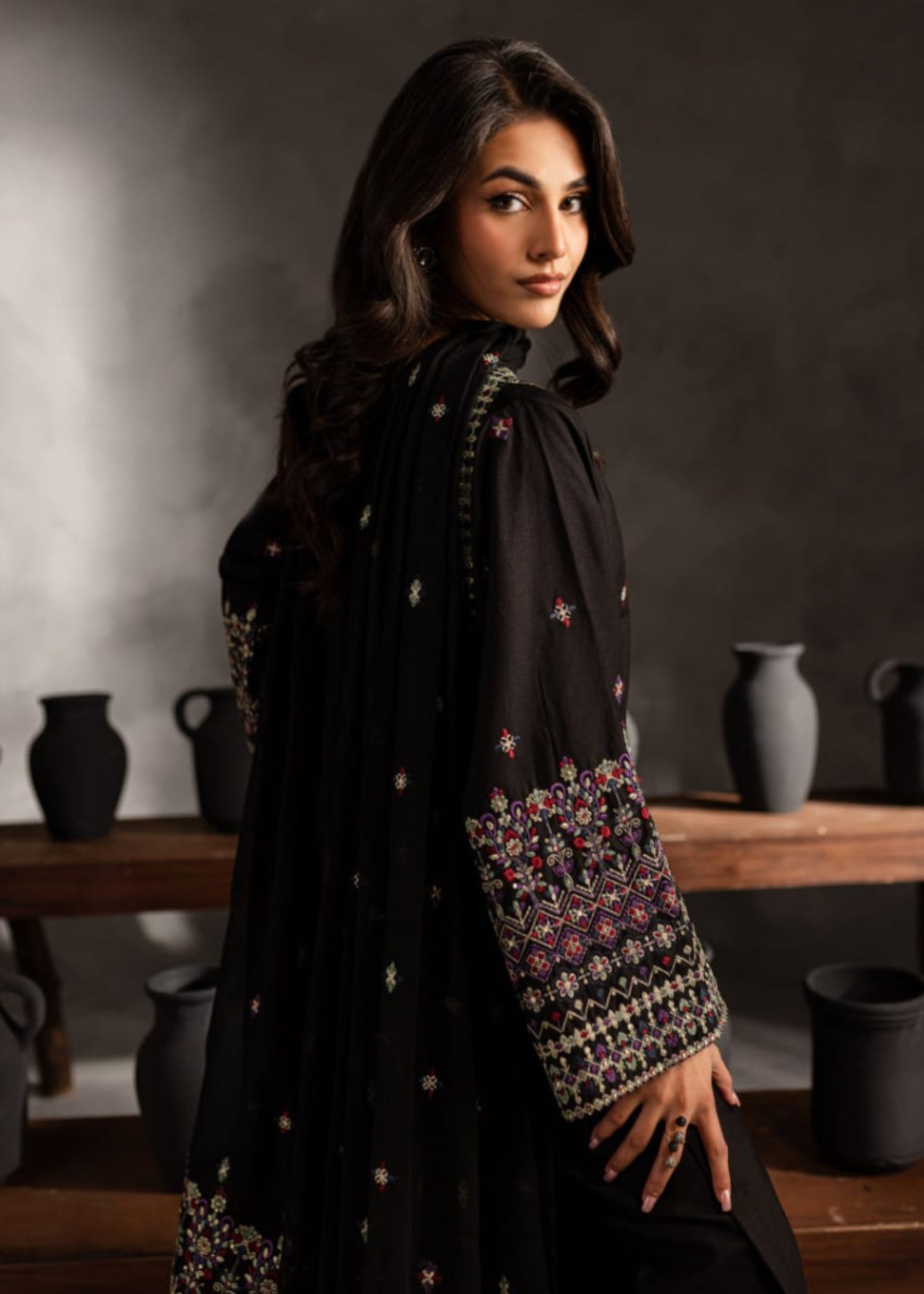 linen Kurta Set in Black