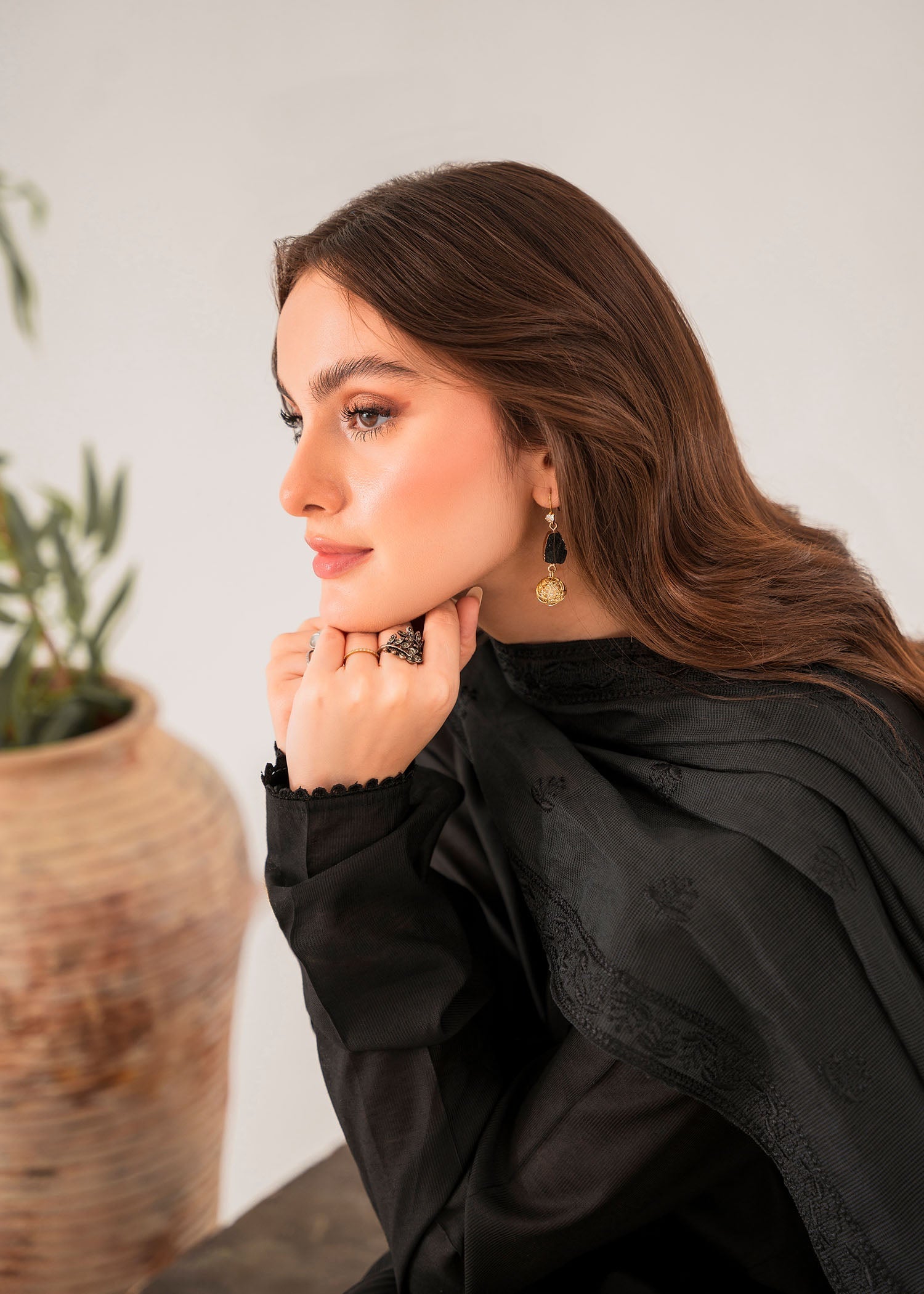 chambray Pishwas in Black