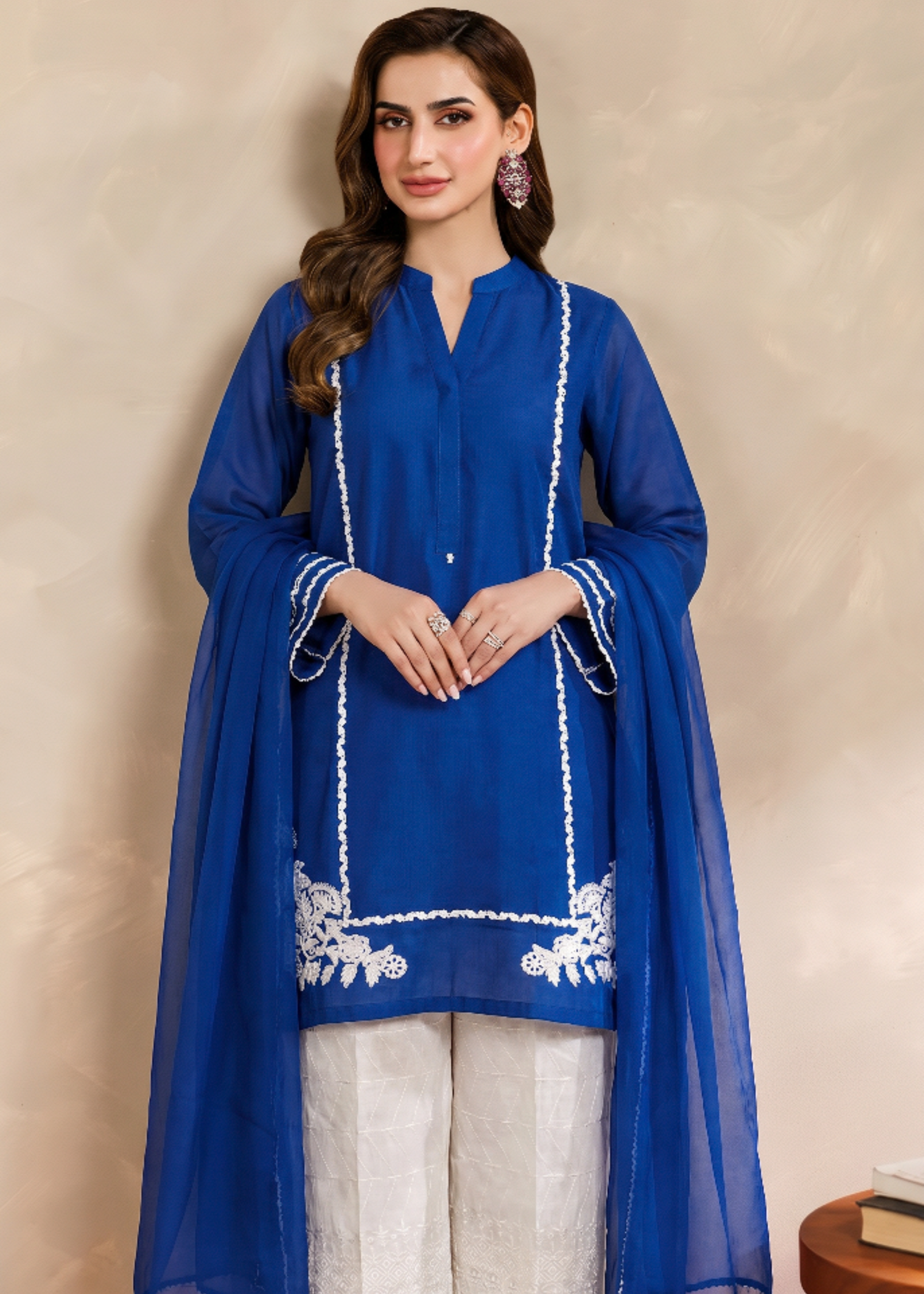 linen Kurta Set in Royal blue