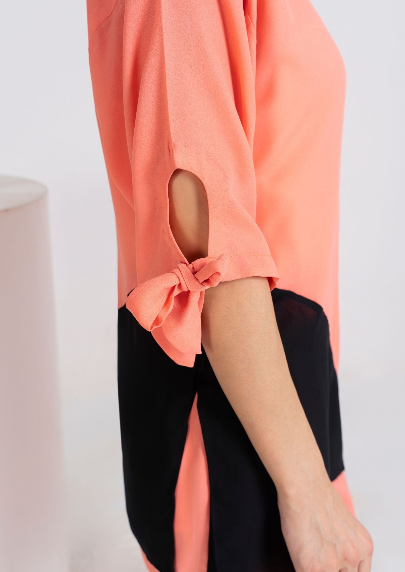 georgette Tunic in Peach orange, black