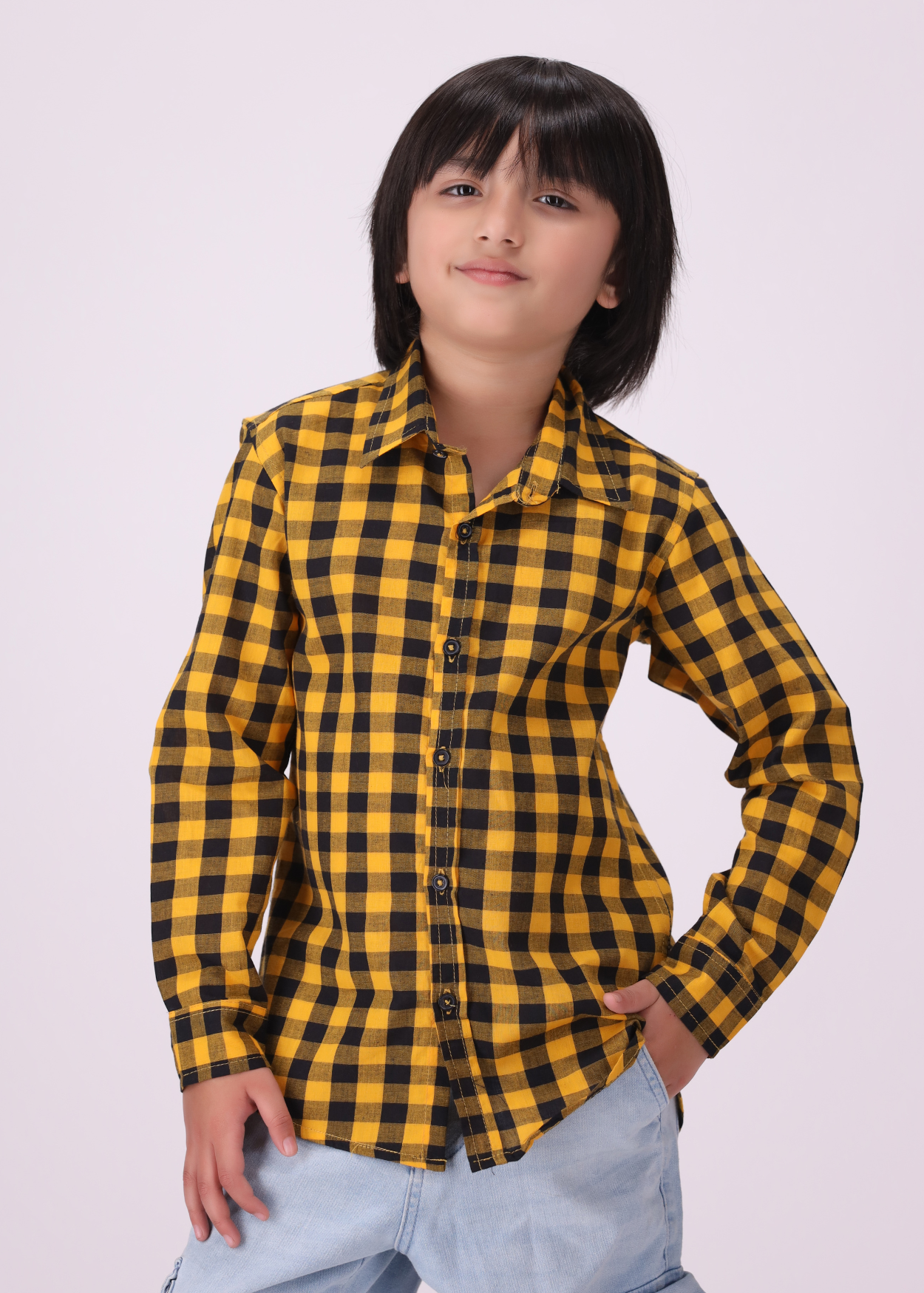 cotton Casual Shirt in Black, school bus yellow