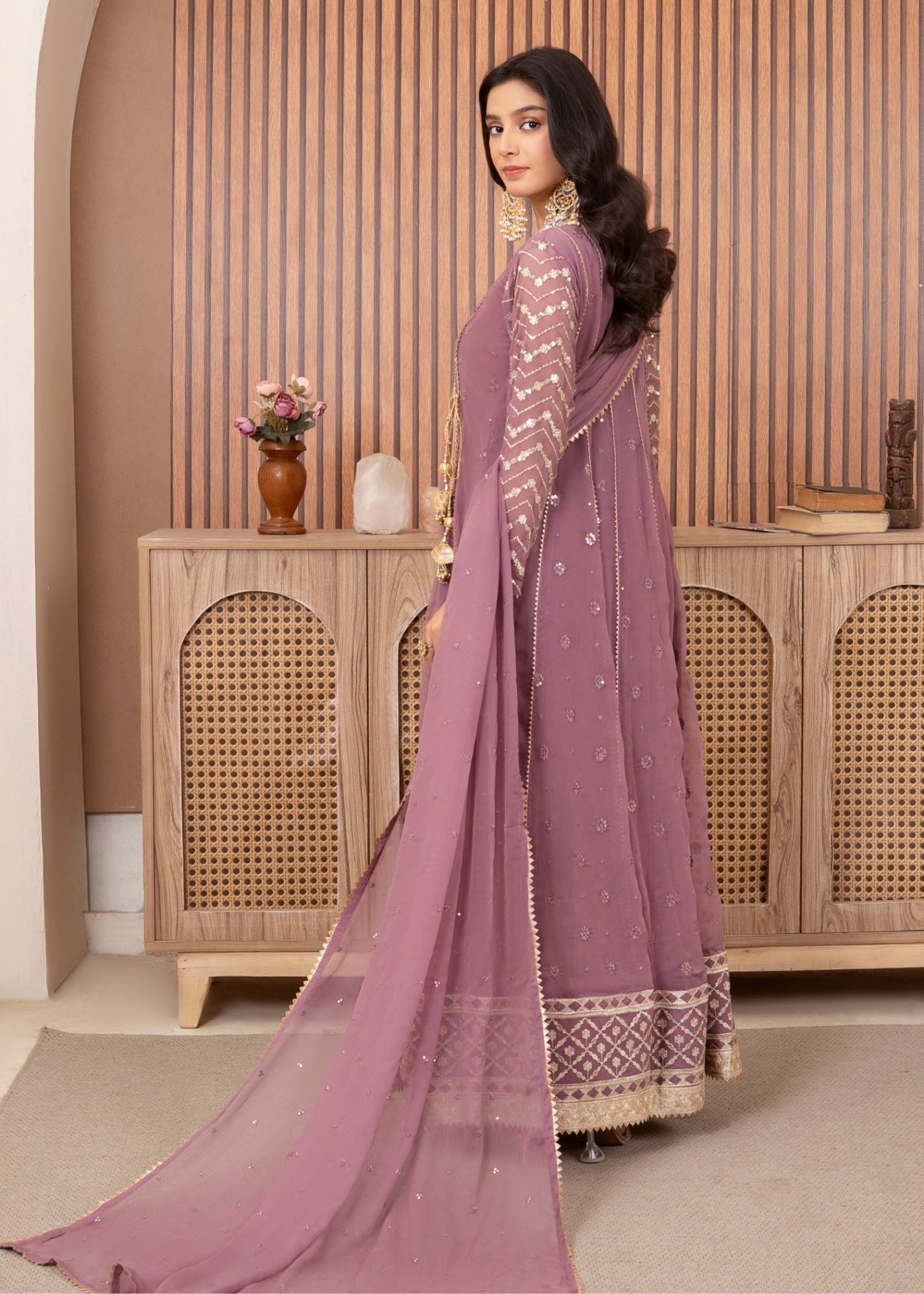 chiffon Angrakha in Lilac
