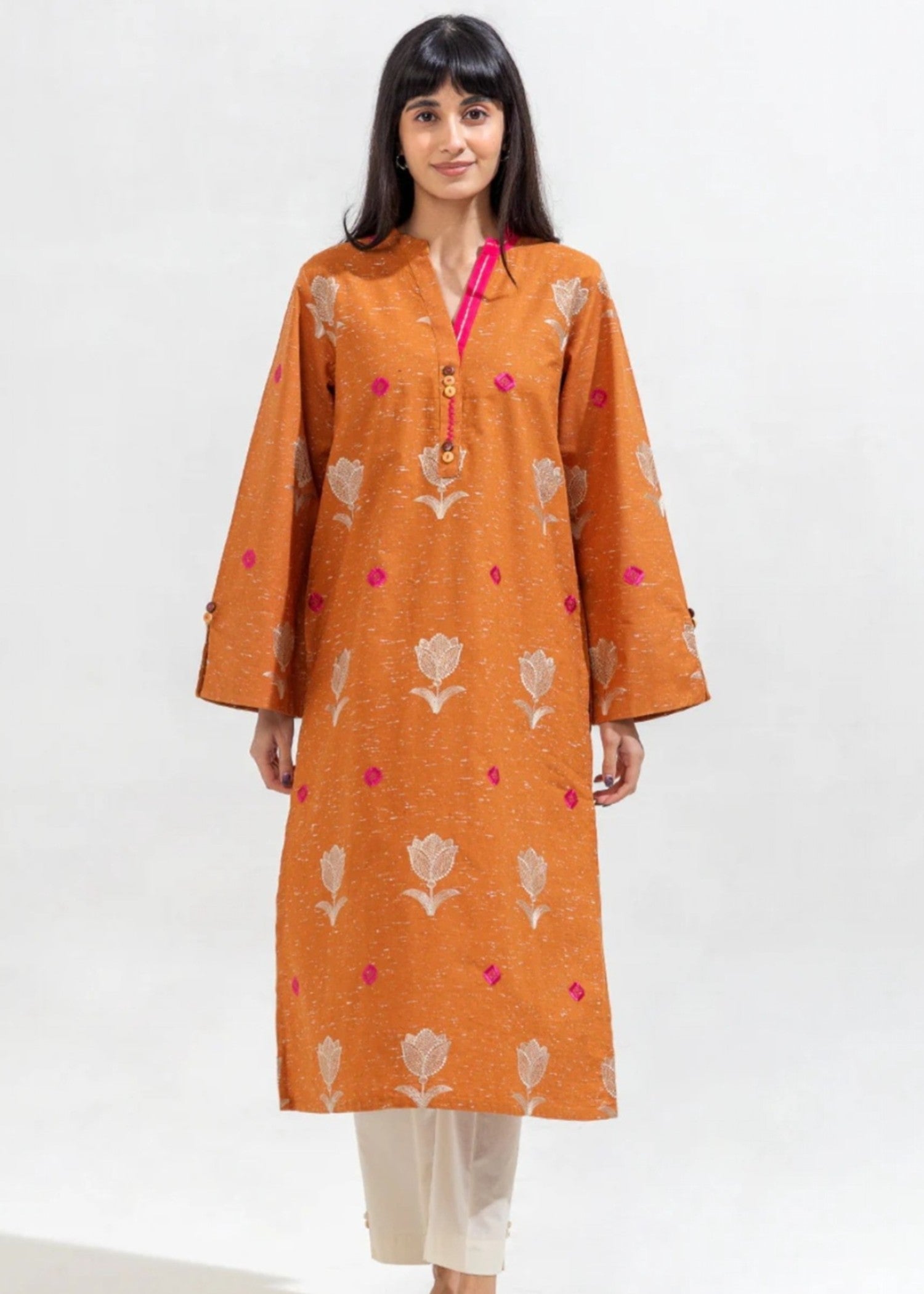 khaddar Kurta Set in Caramel brown