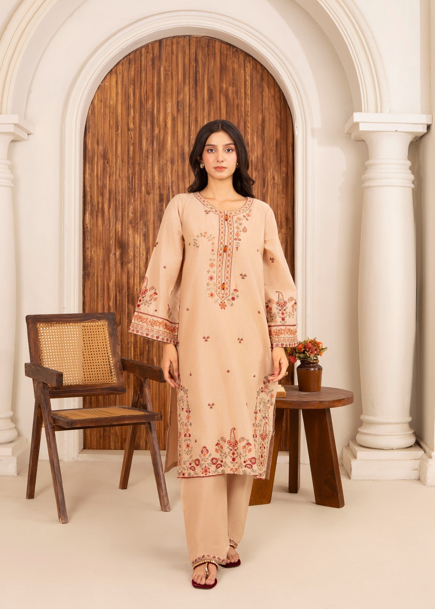 cotton Kurta Set in Tan brown