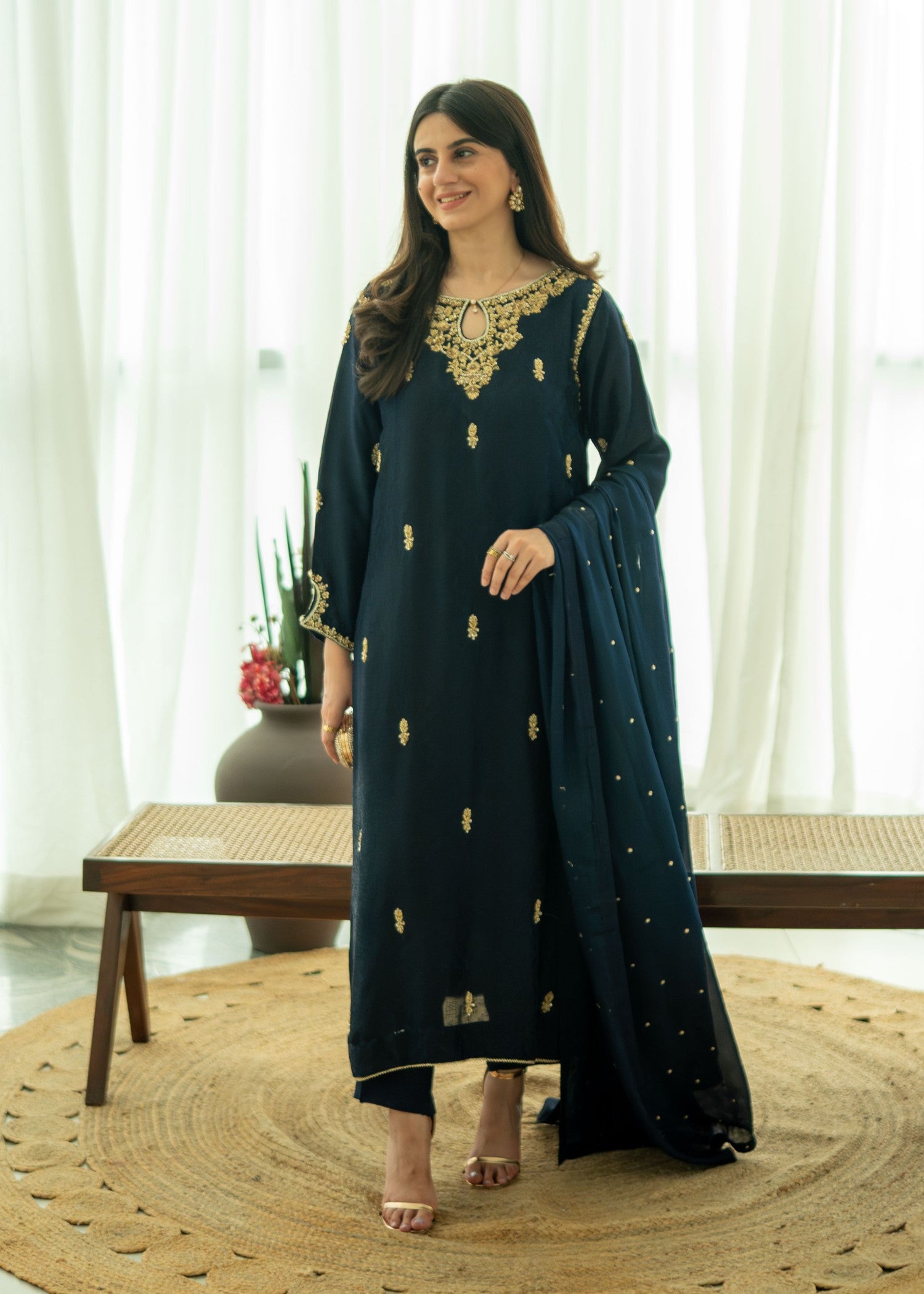 silk Kurta Set in Moonlight blue
