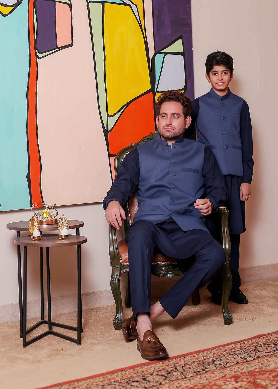 banarsi silk Waistcoat in Blue
