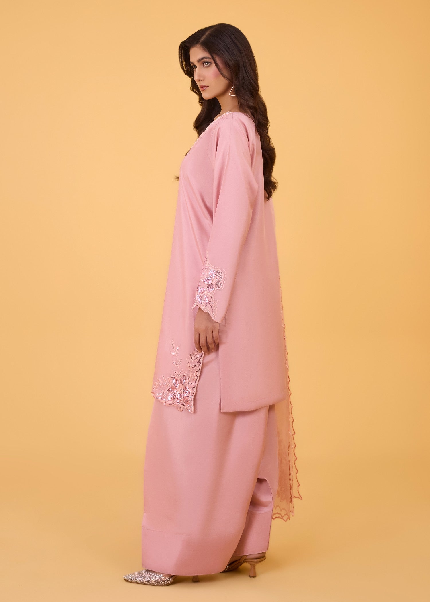 kattan silk Kurta Set in Salmon pink