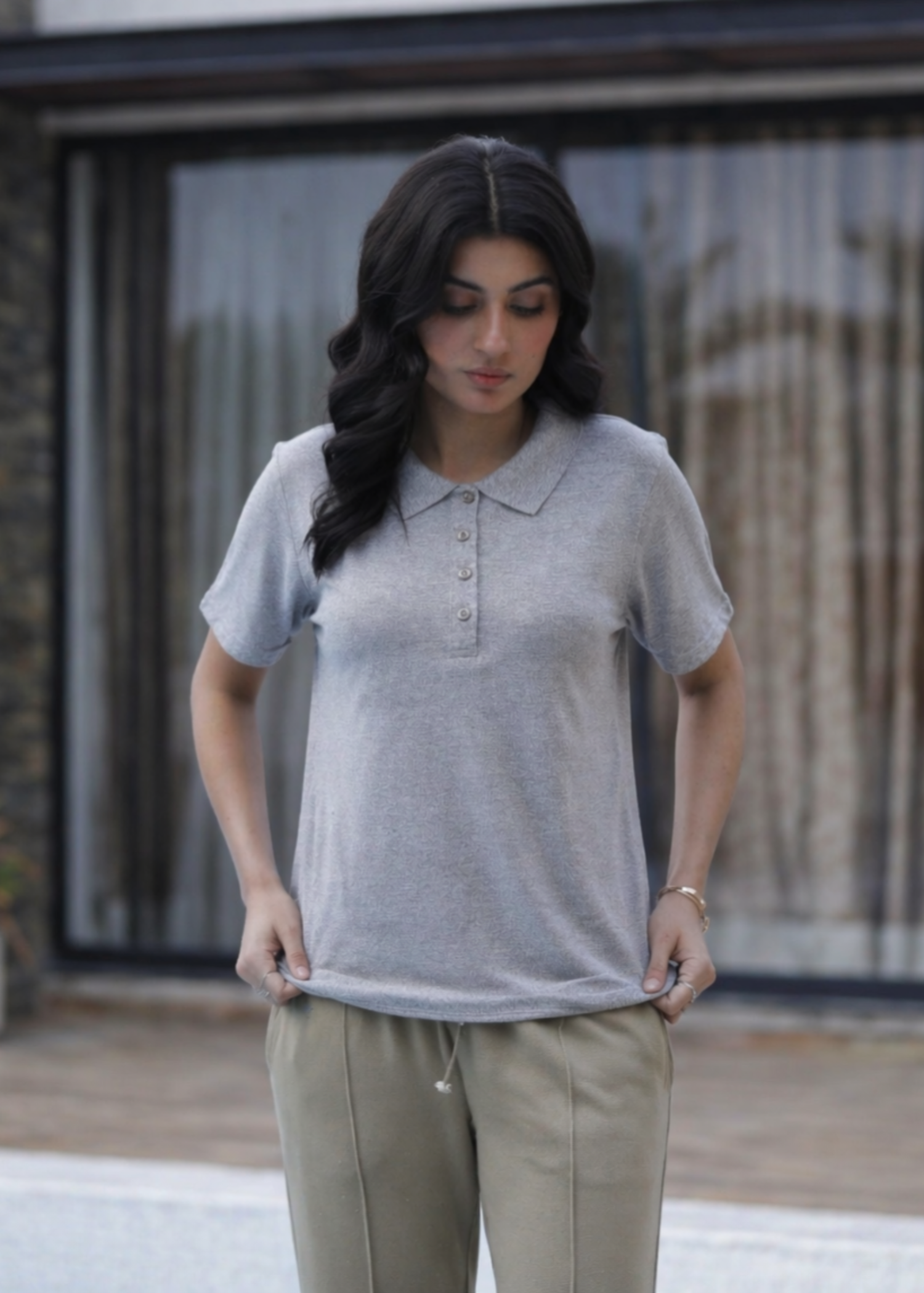 cotton Polo Shirt in Grey