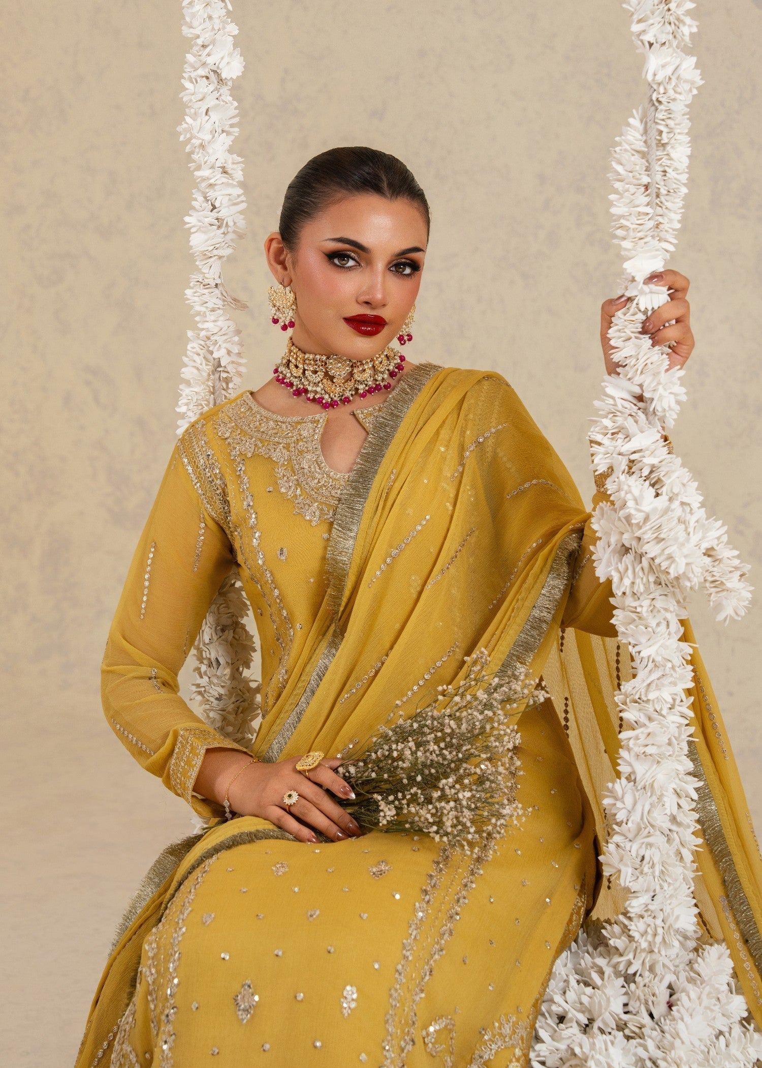 chiffon Lehenga in Mustard