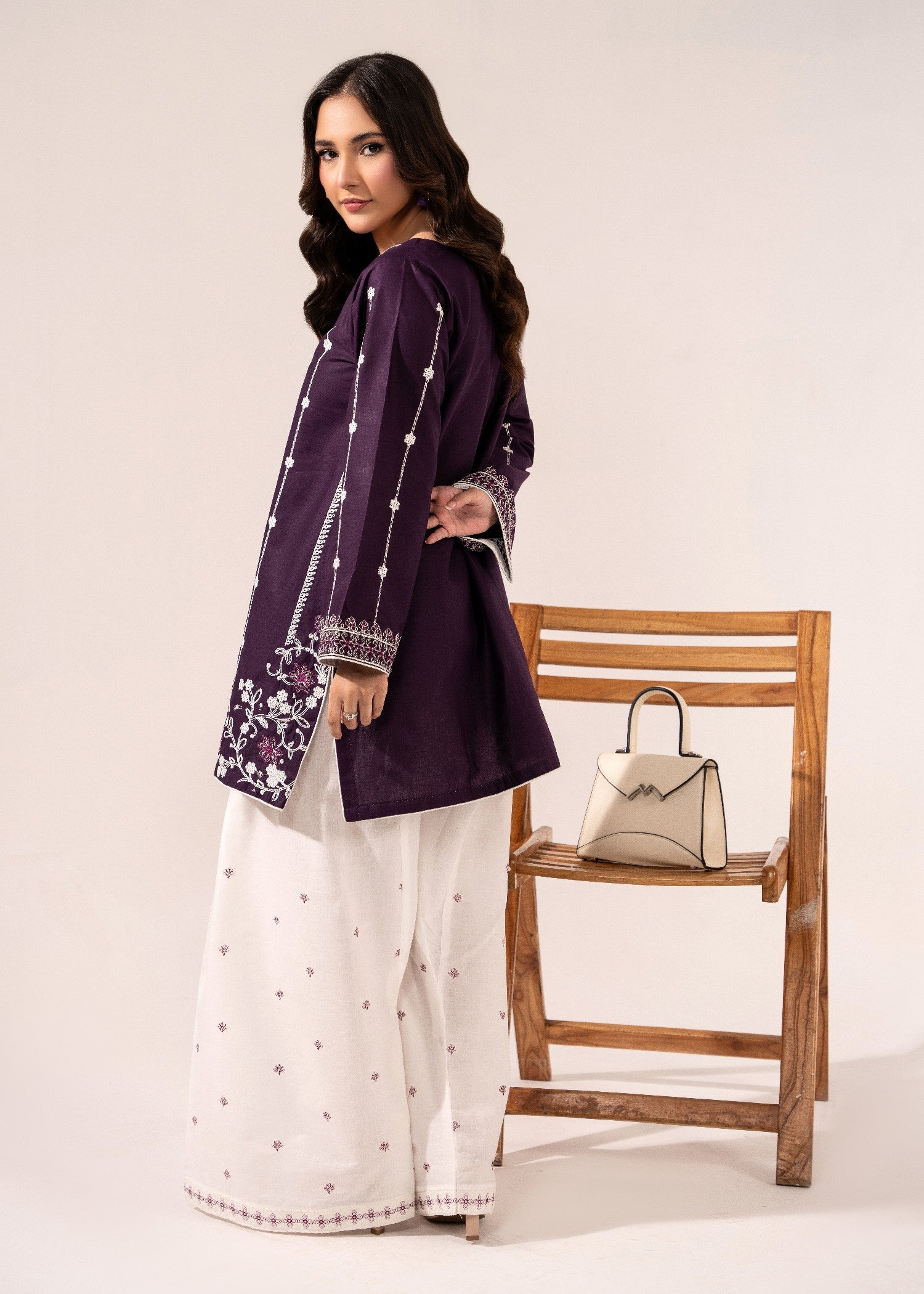 lawn Kurta Set in Plum