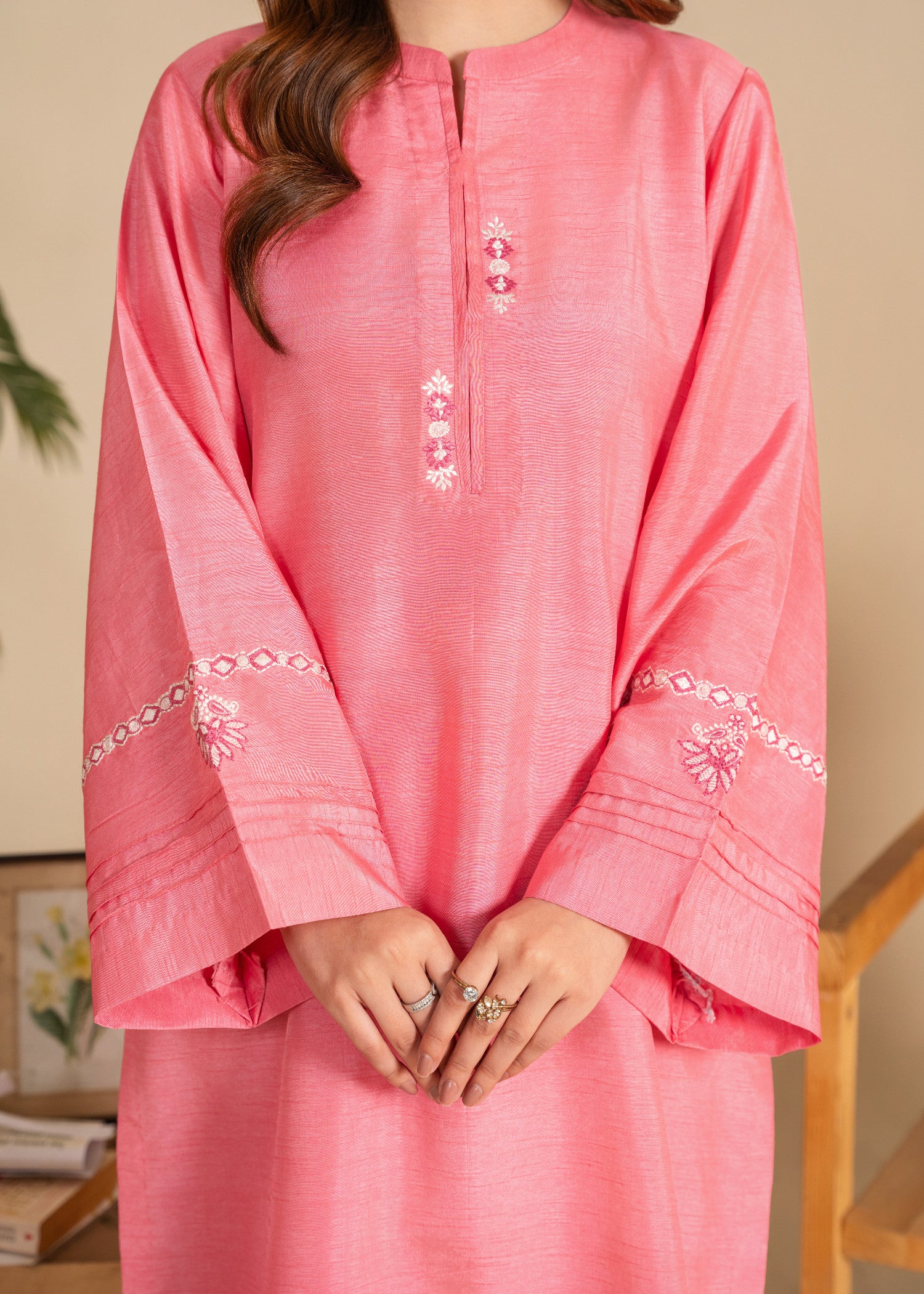raw silk Kurta Set in Cotton candy pink
