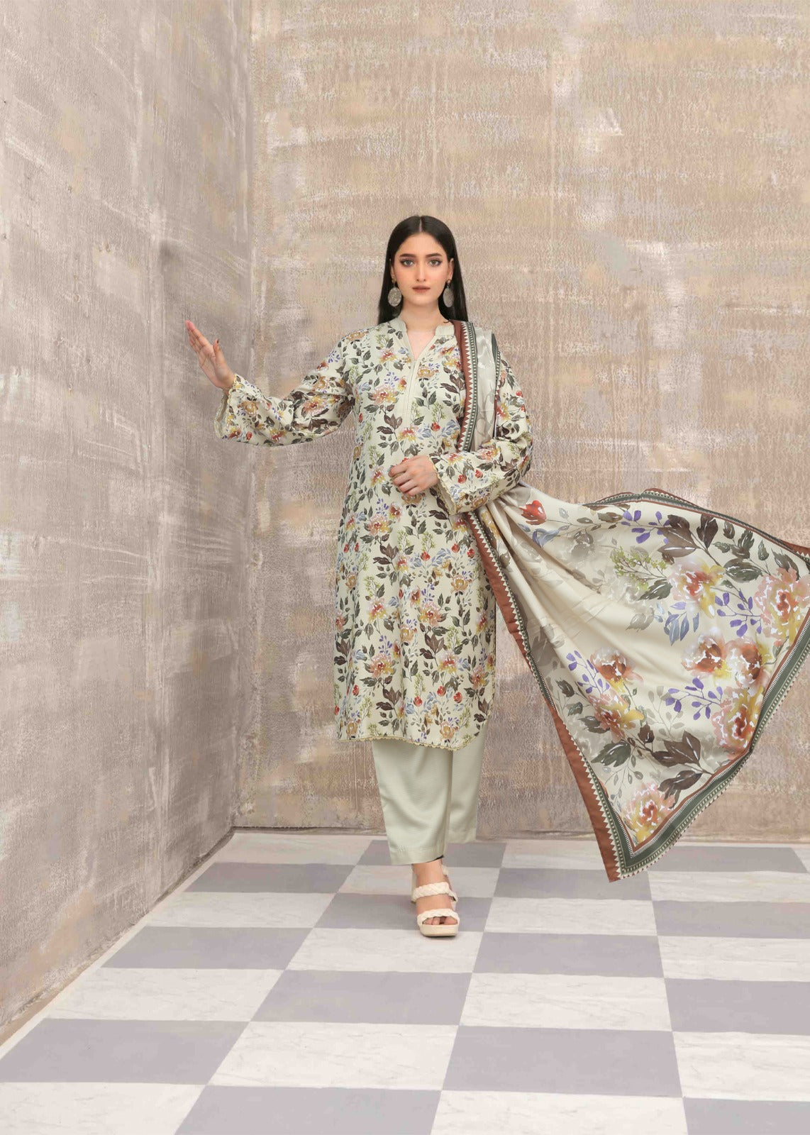 khaddar Kurta Set in Pastel green, lemonade