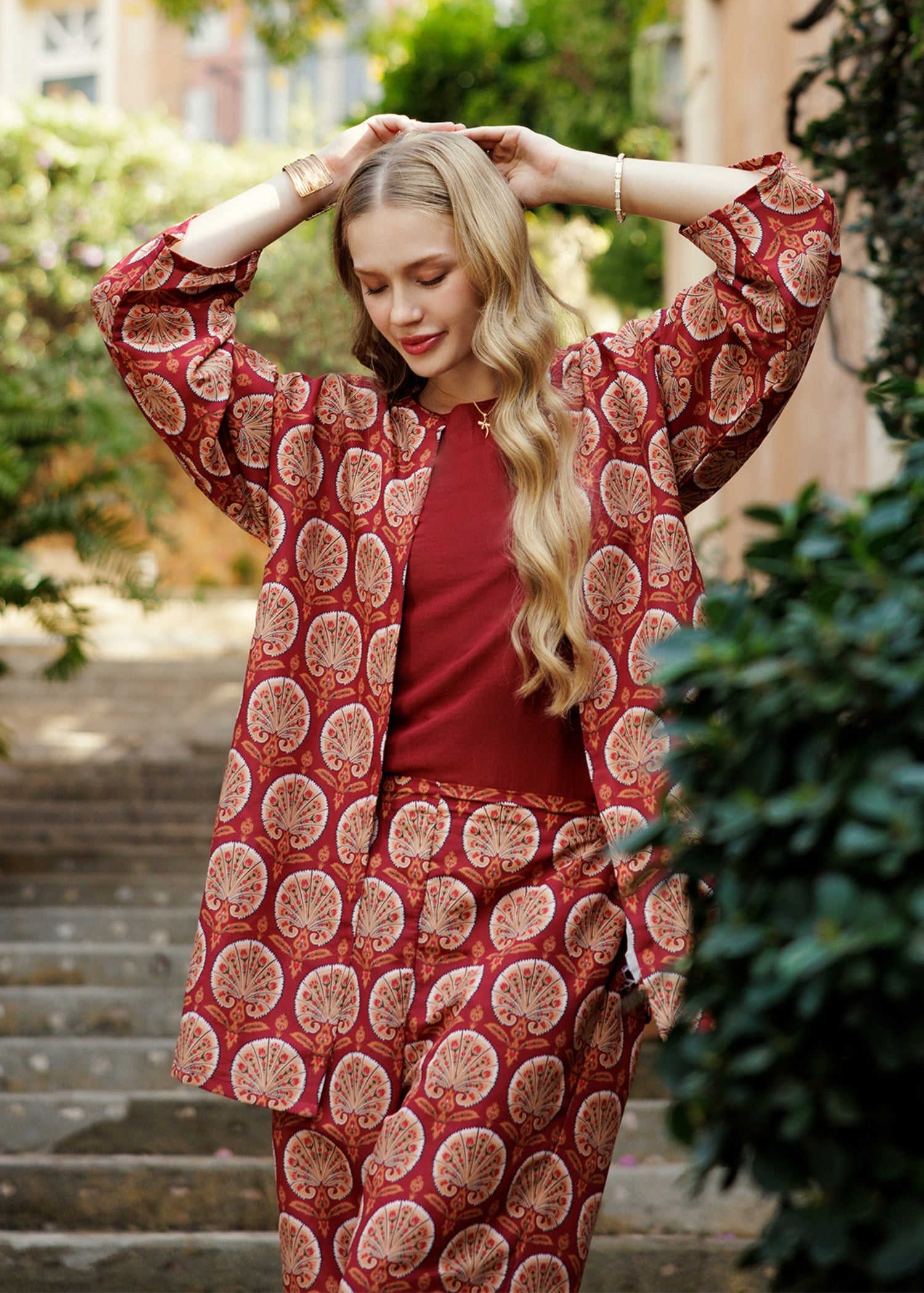 silk finish lawn Gown in Cardinal red