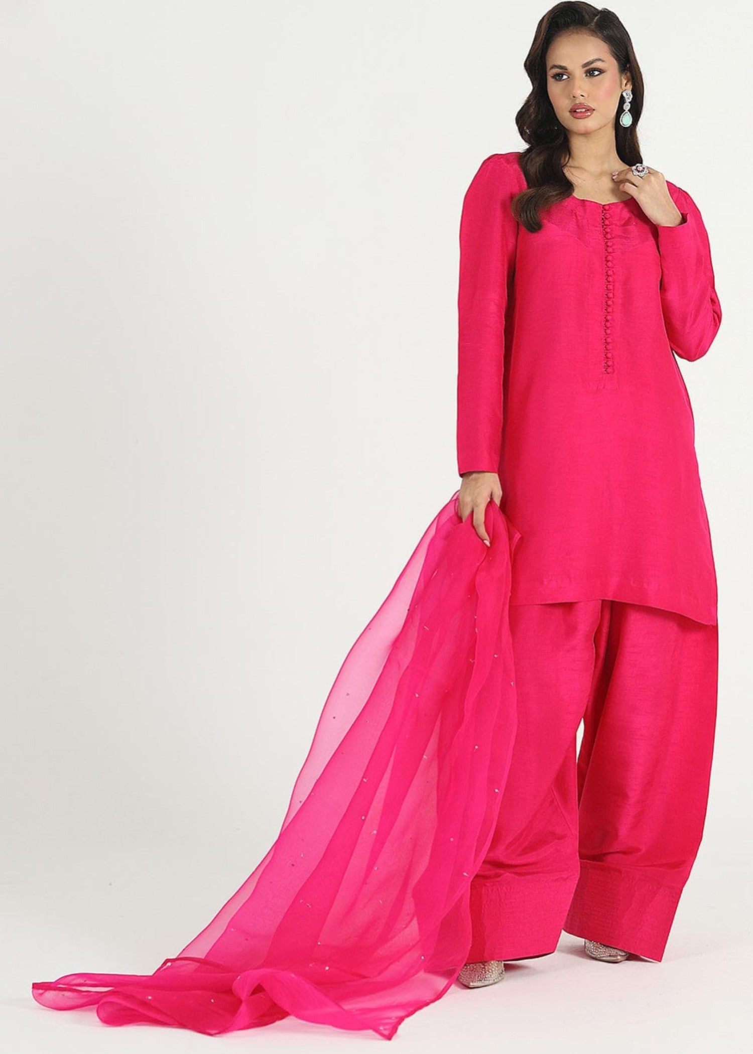 pk raw silk Kurta Set in Shocking pink