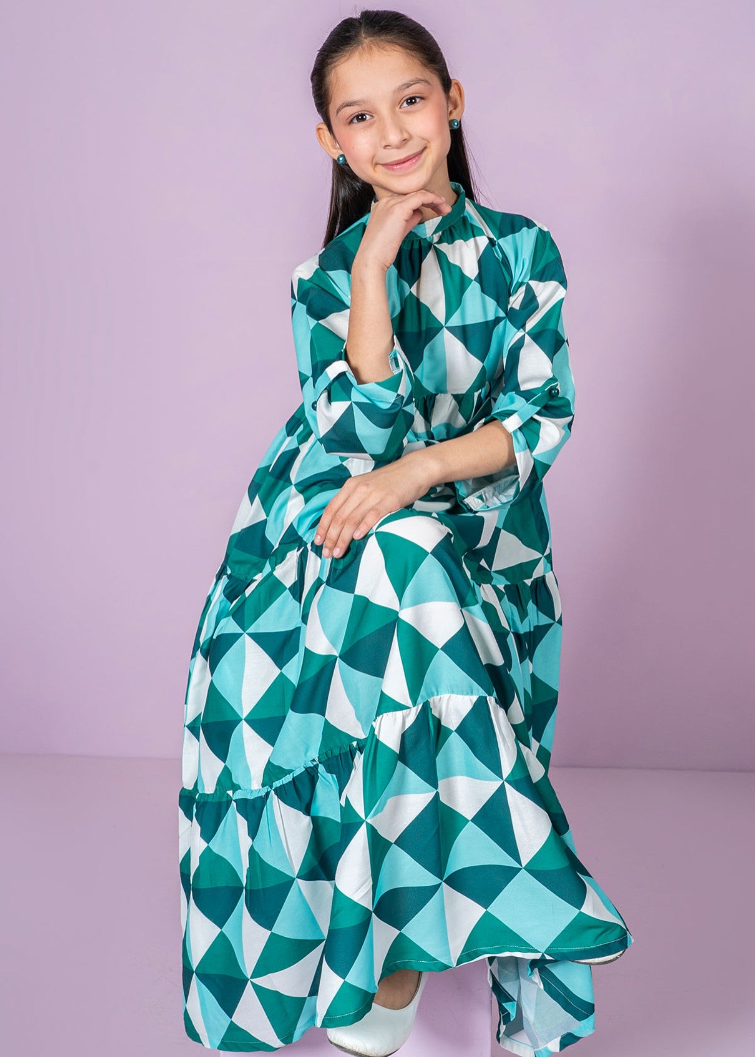 poly lawn Frock in Parrot green
