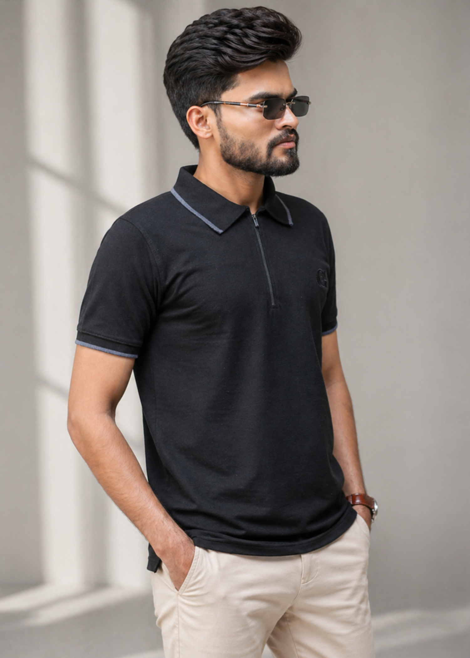 cotton pique Polo Shirt in Jet black