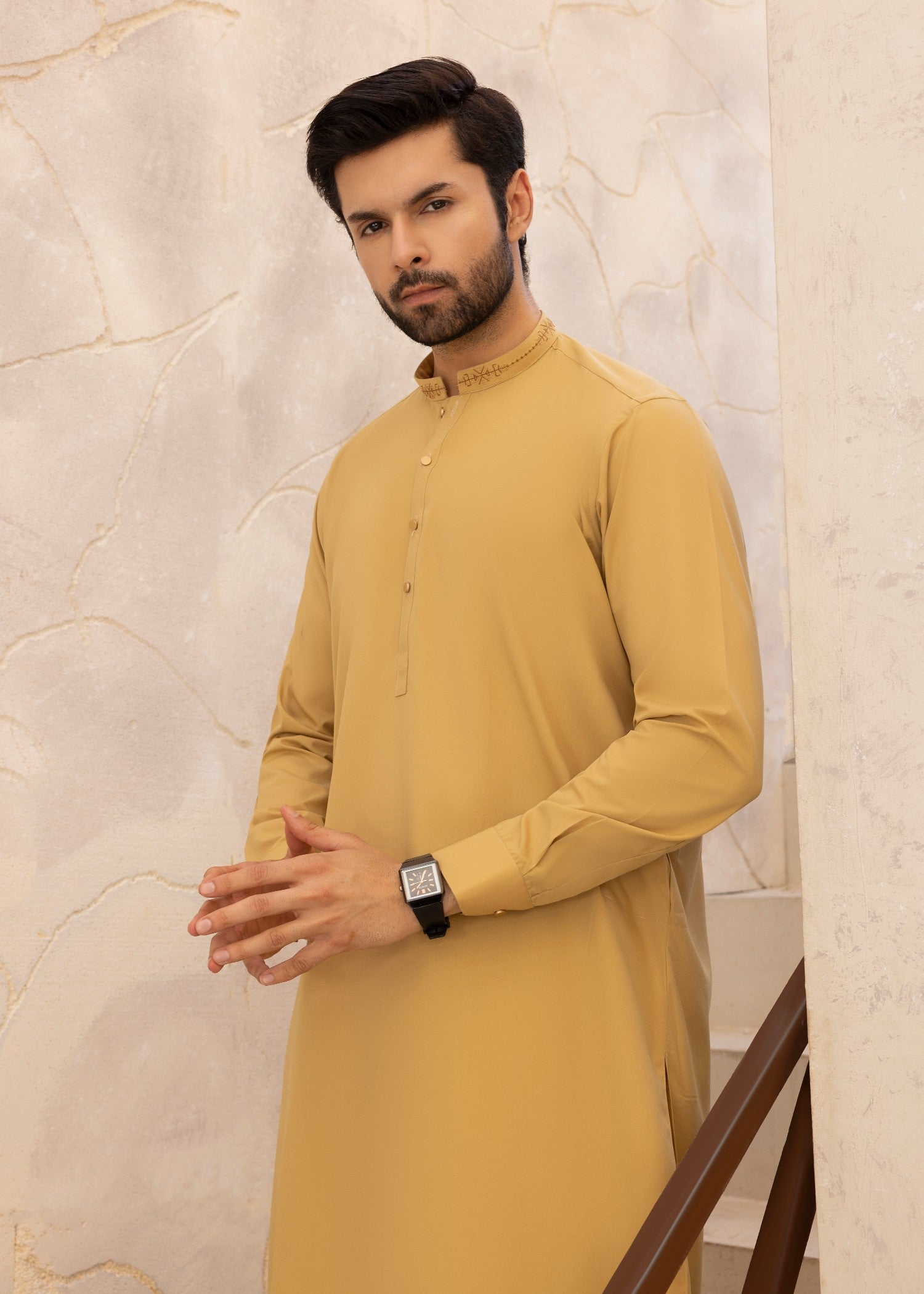 wash & wear Shalwar Kameez in Mustard