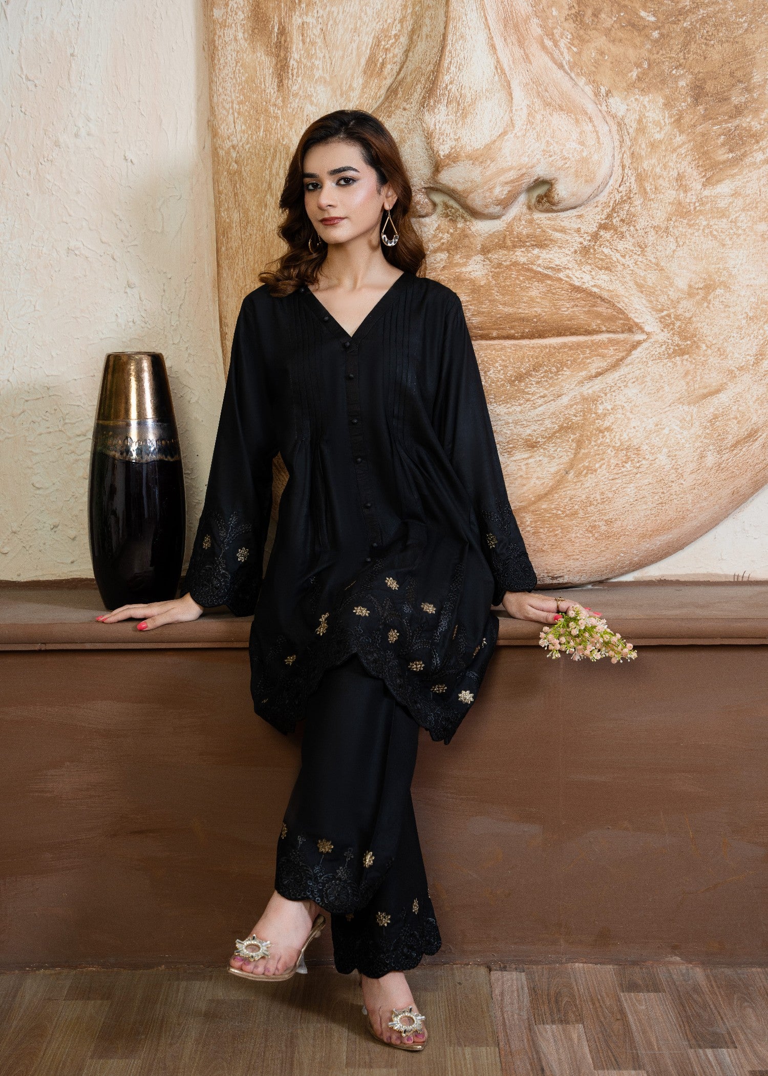 pure cotton Short Frock in Black