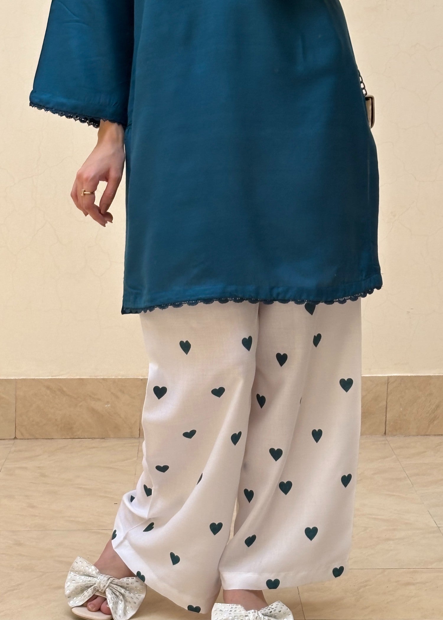 arabic lawn Kurta Set in Teal