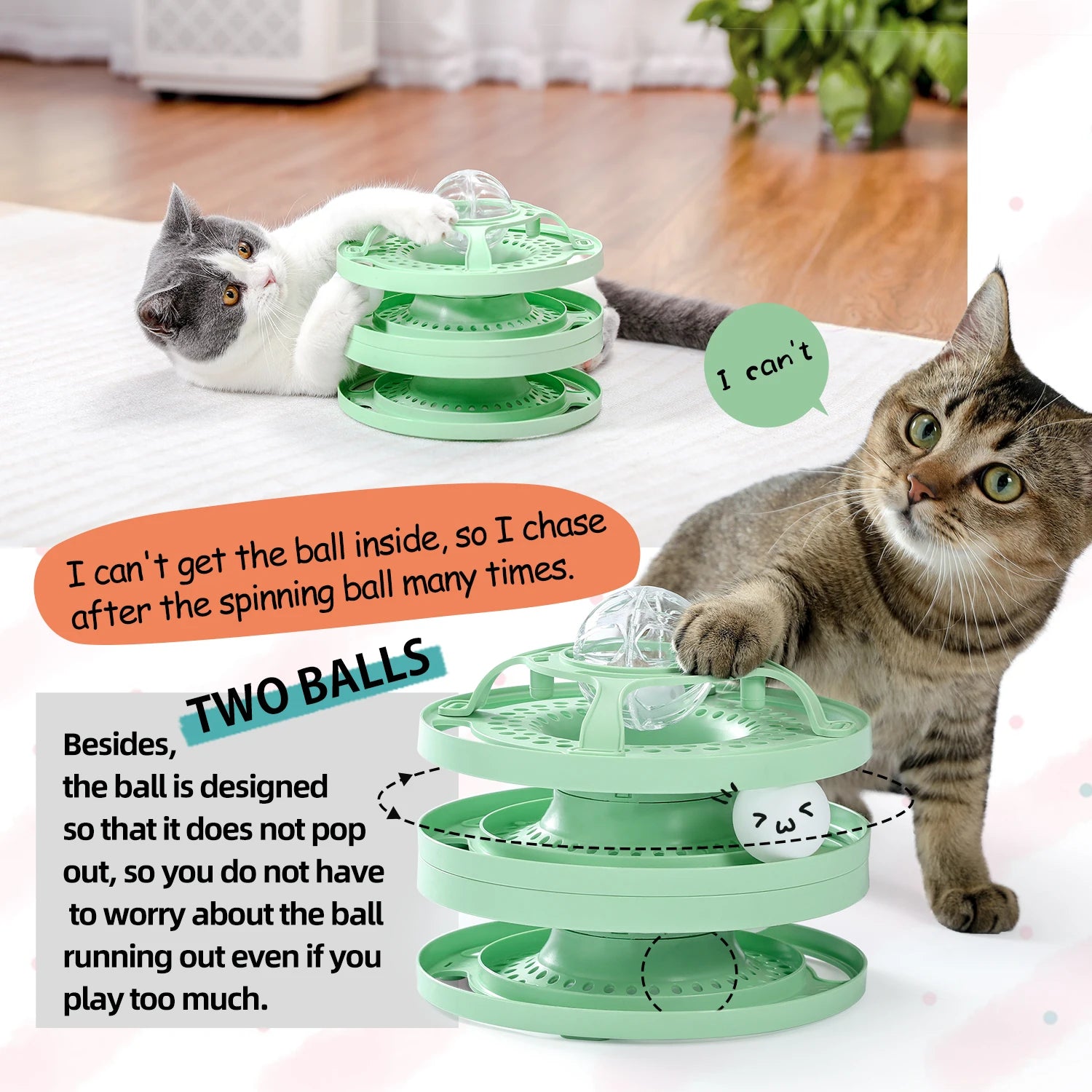 Interactive Cat Toy Round Tower with Turntable Balls for Active Play and Molar Care