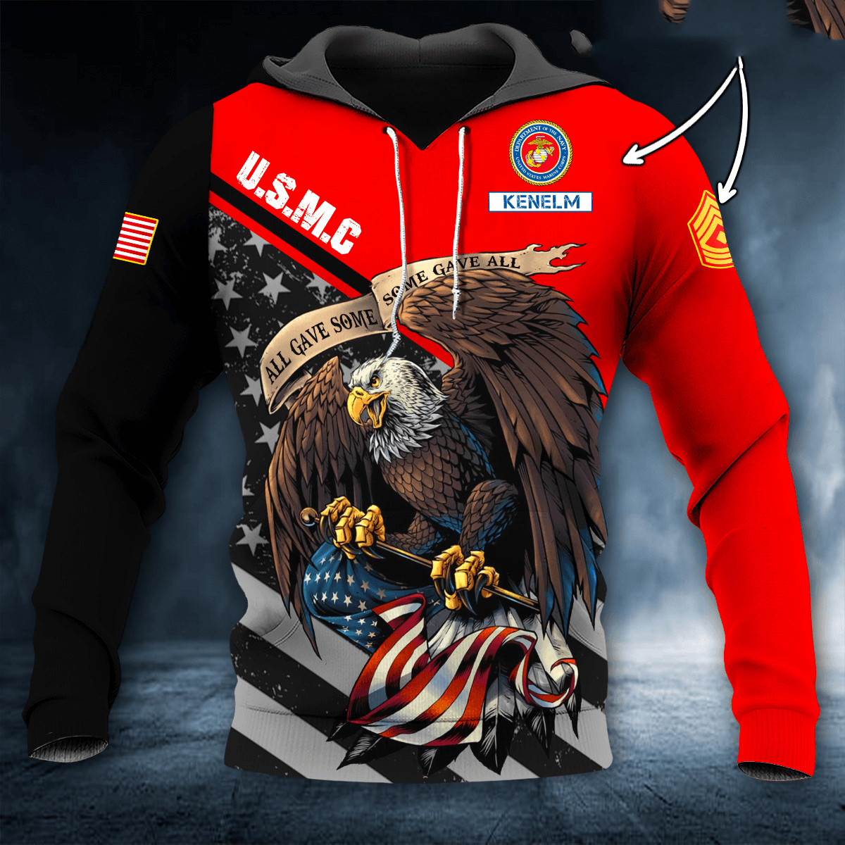 Eagle Print Hooded Pocket Pullover Sweatshirt