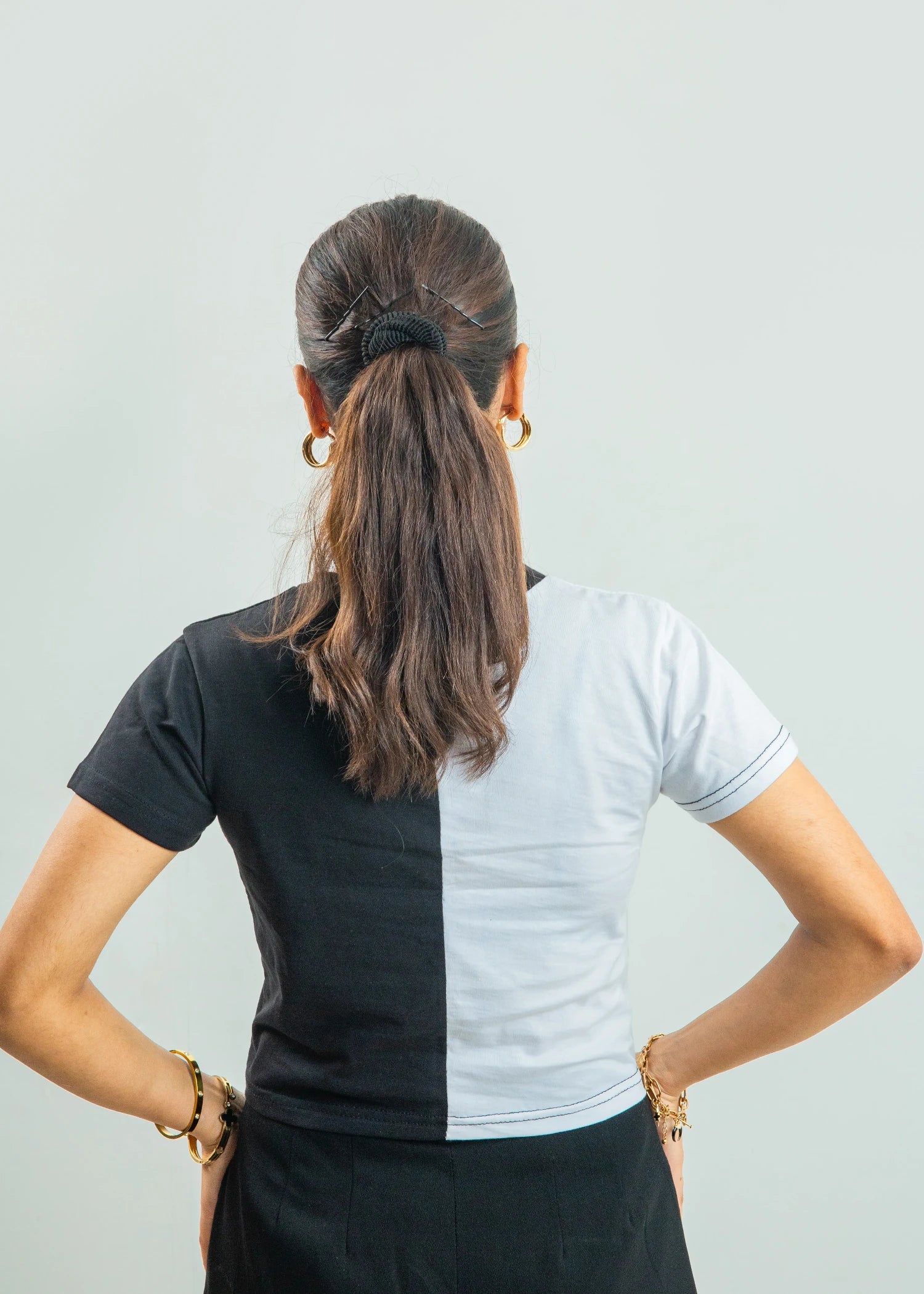 cotton jersey Top in Black, white