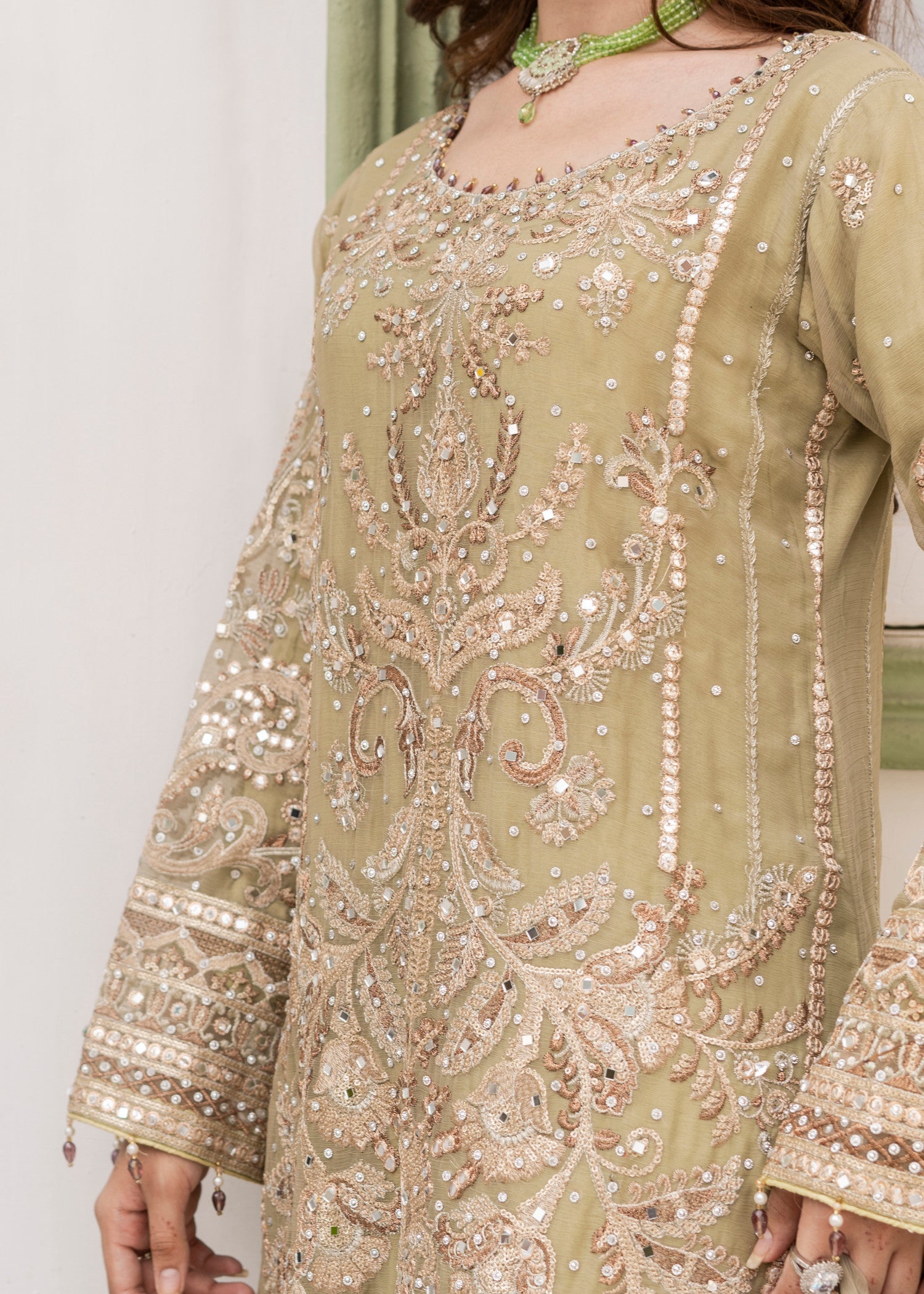 chiffon Kurta Set in Sage green