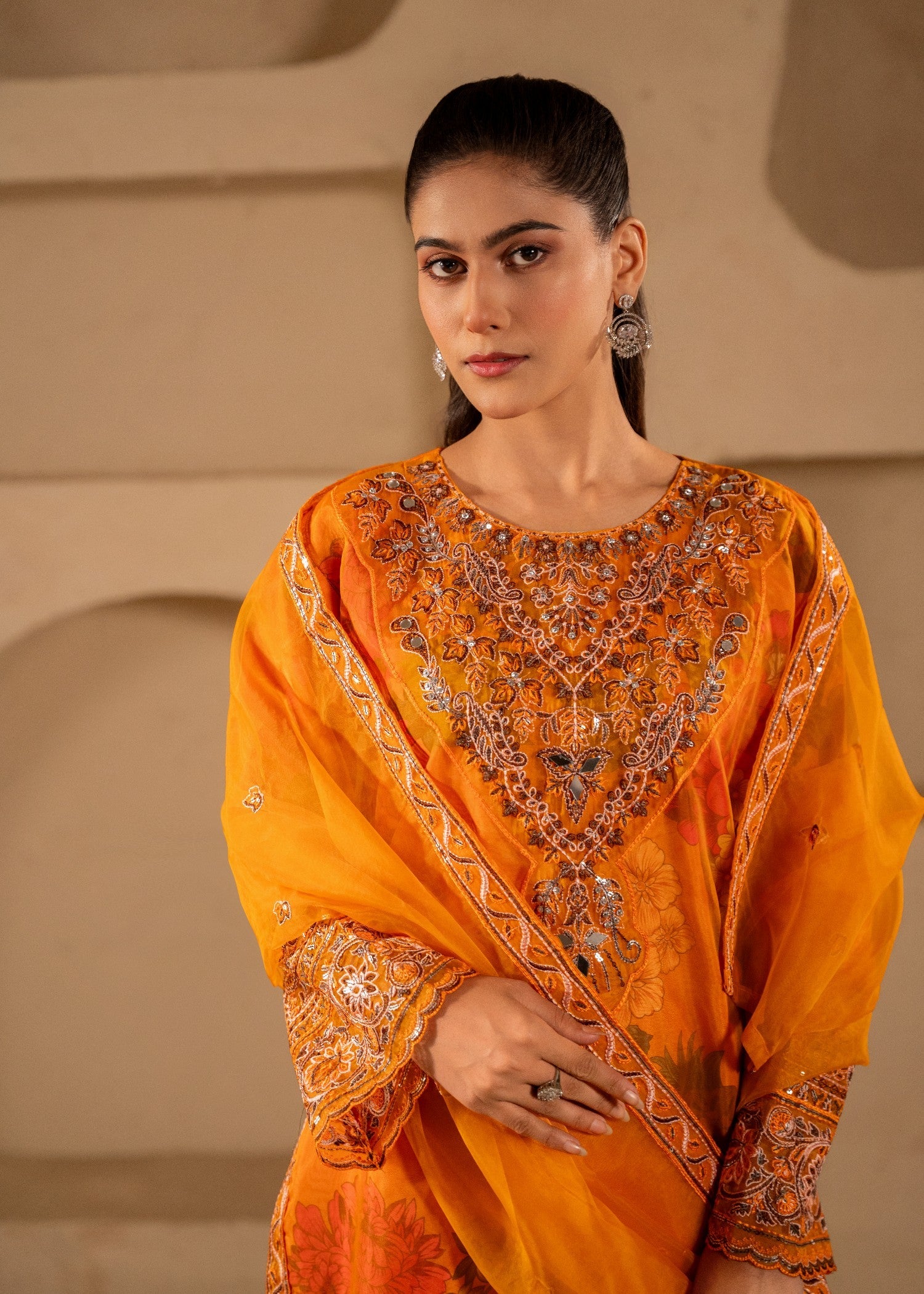 organza Kurta Set in Orange