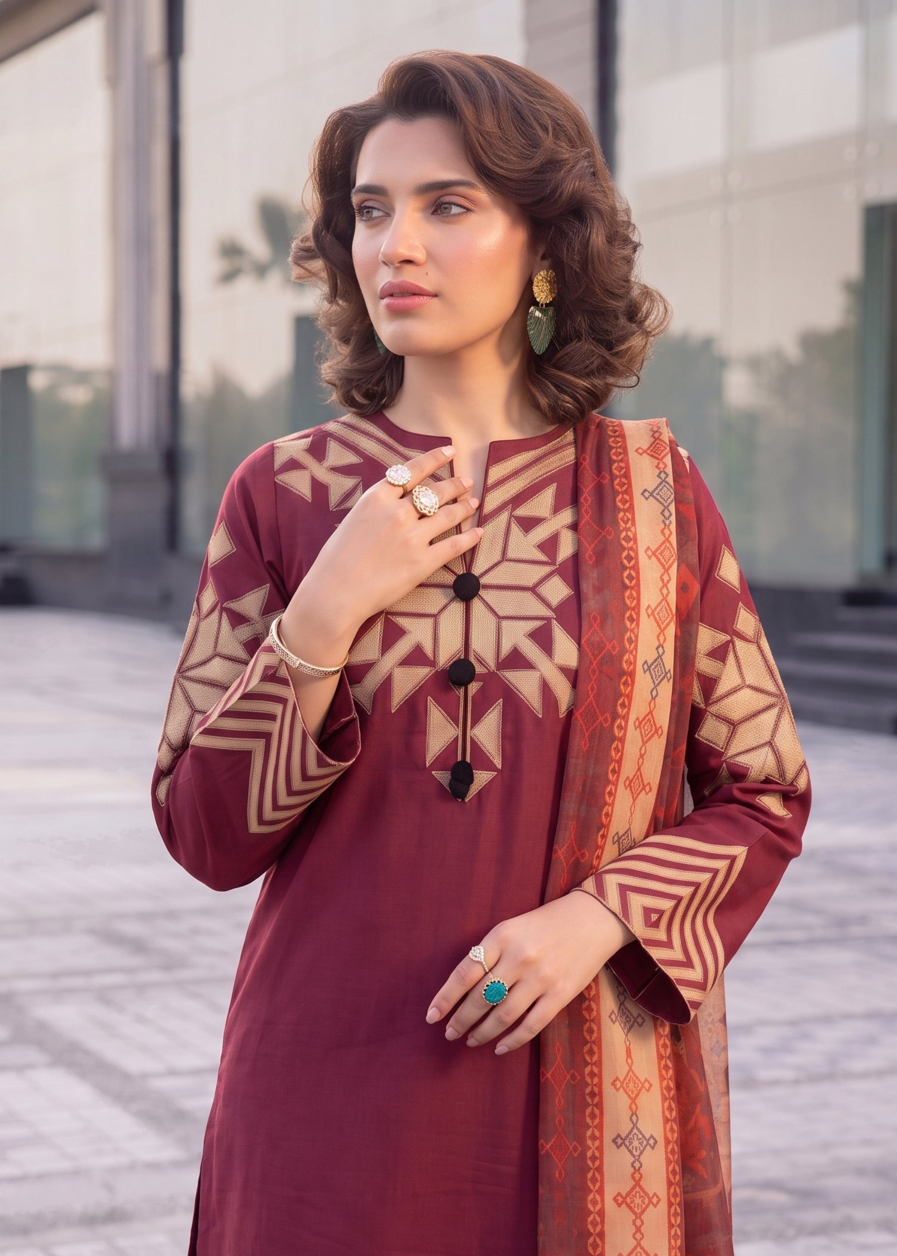 grip Kurta Set in Maroon