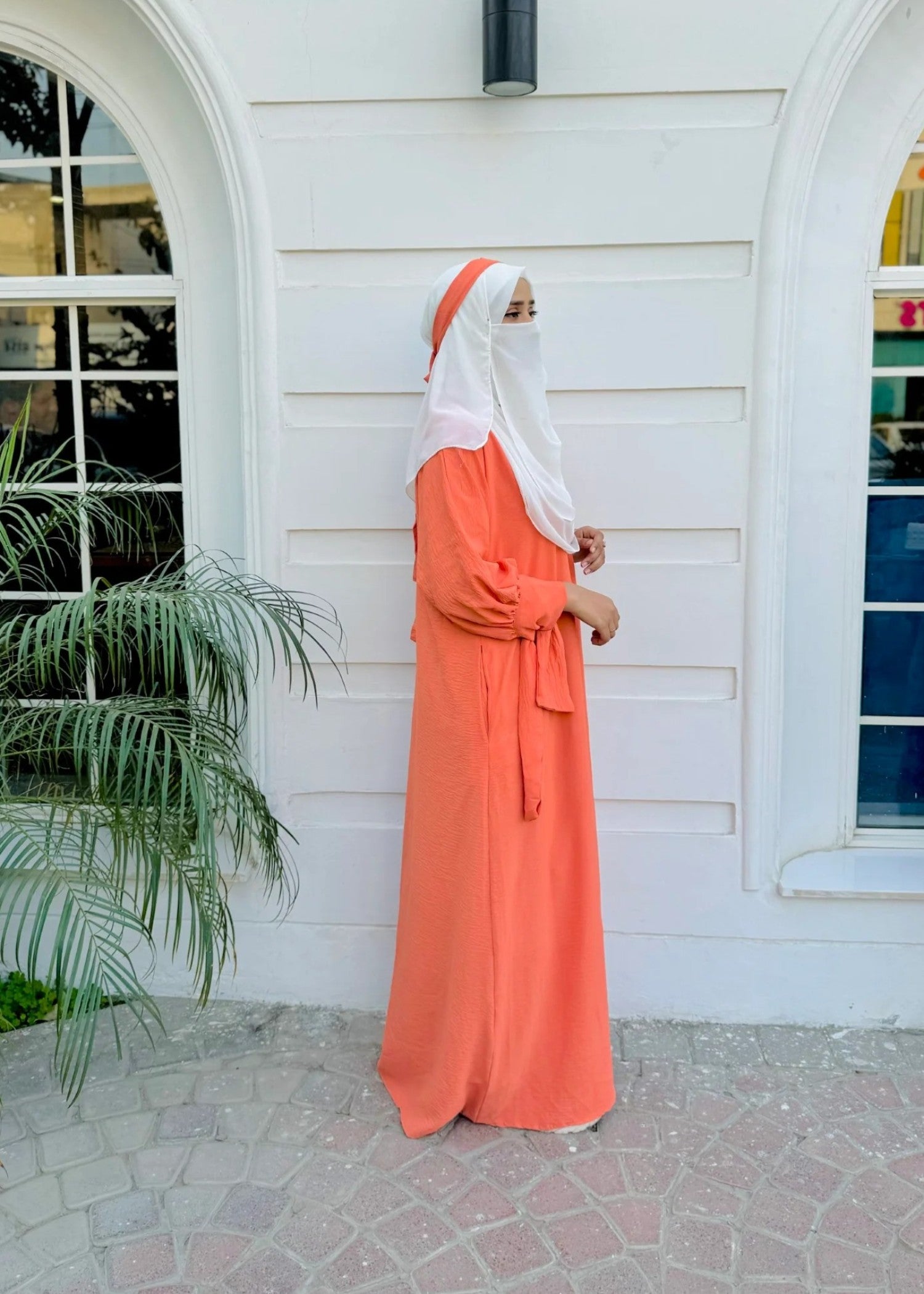 polyester Abaya in Coral pink