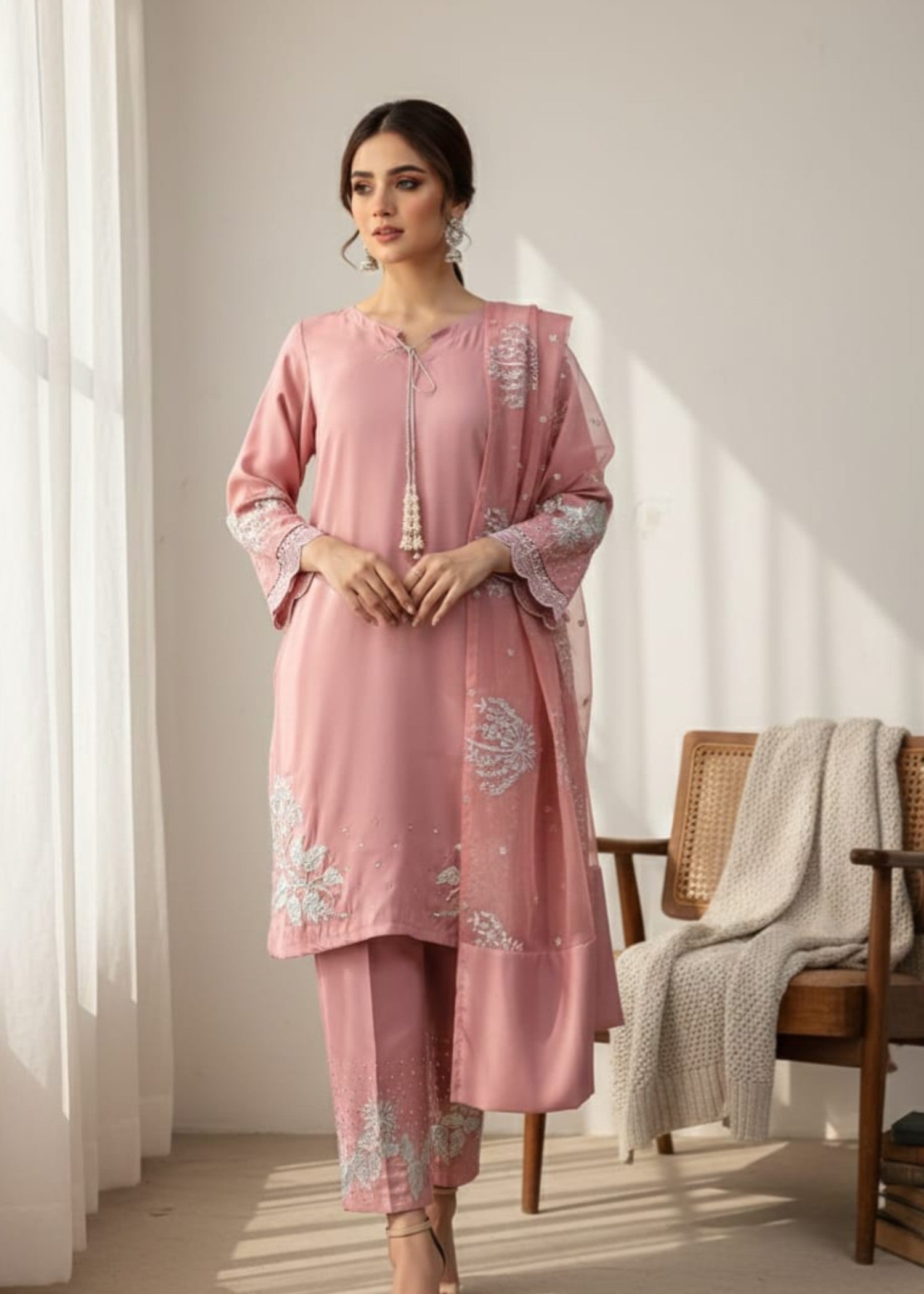 raw silk Kurta Set in Pink sherbert