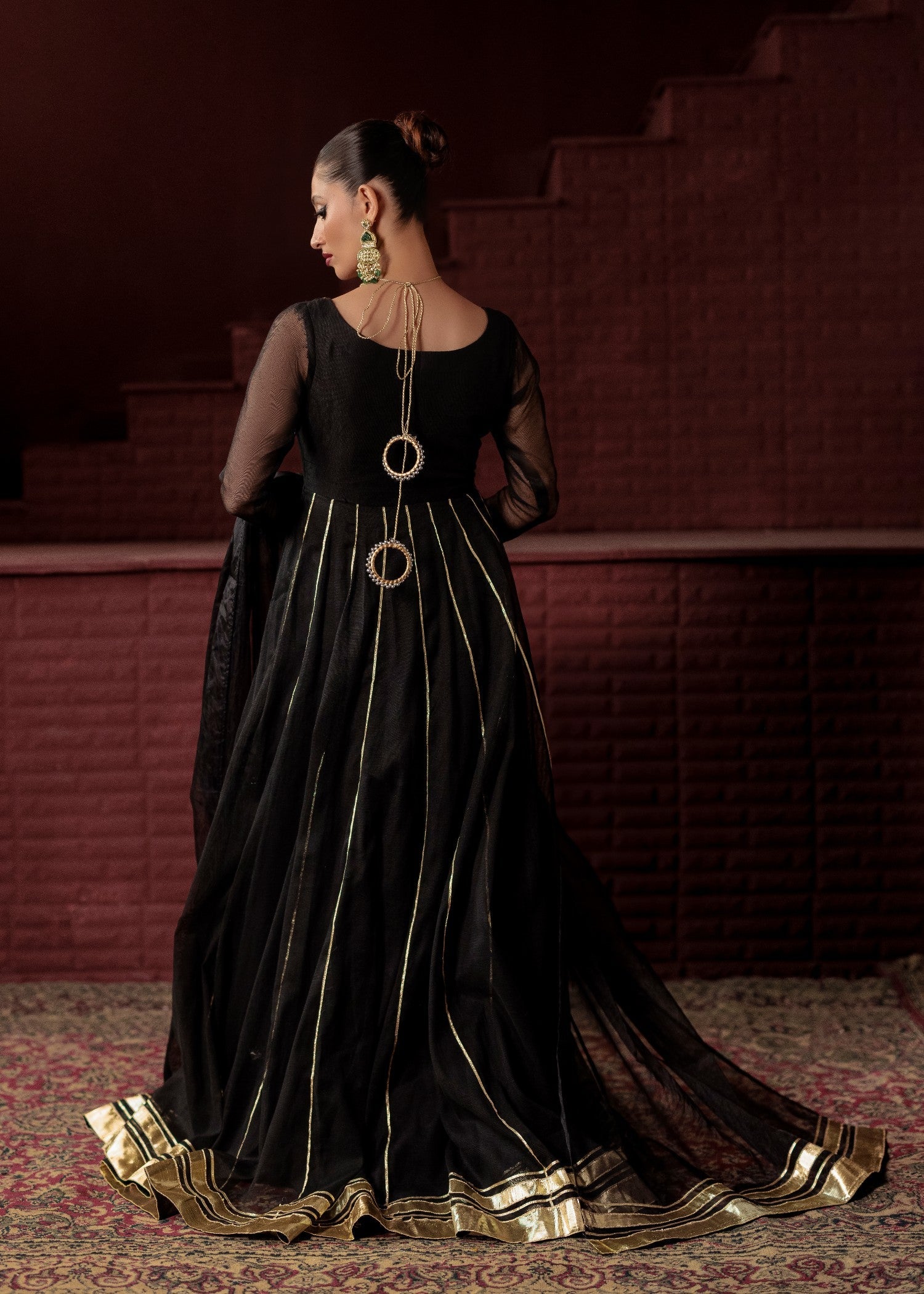 cotton net Anarkali in Black