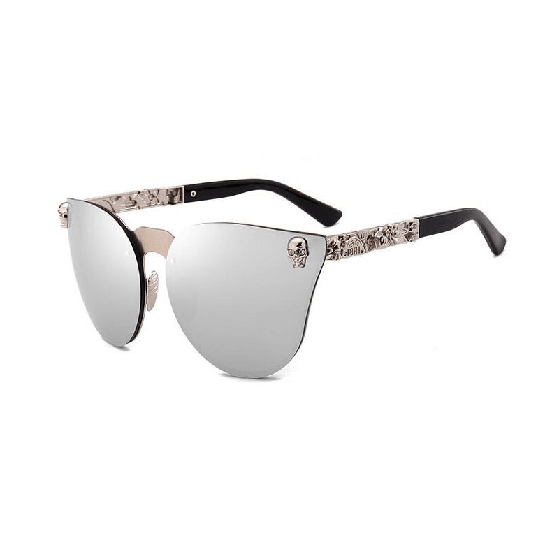 Gothic PC Men'S Skull Head Decorated Sunglasses, Exquisite Metal Pattern Feet Sunglasses, Women