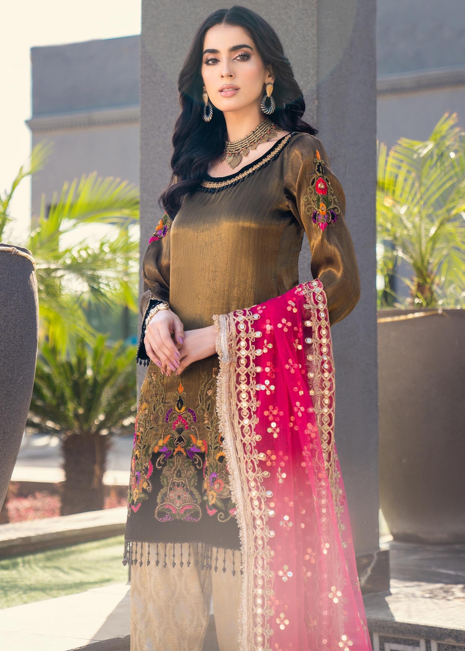 masuri Kurta Set in Golden brown