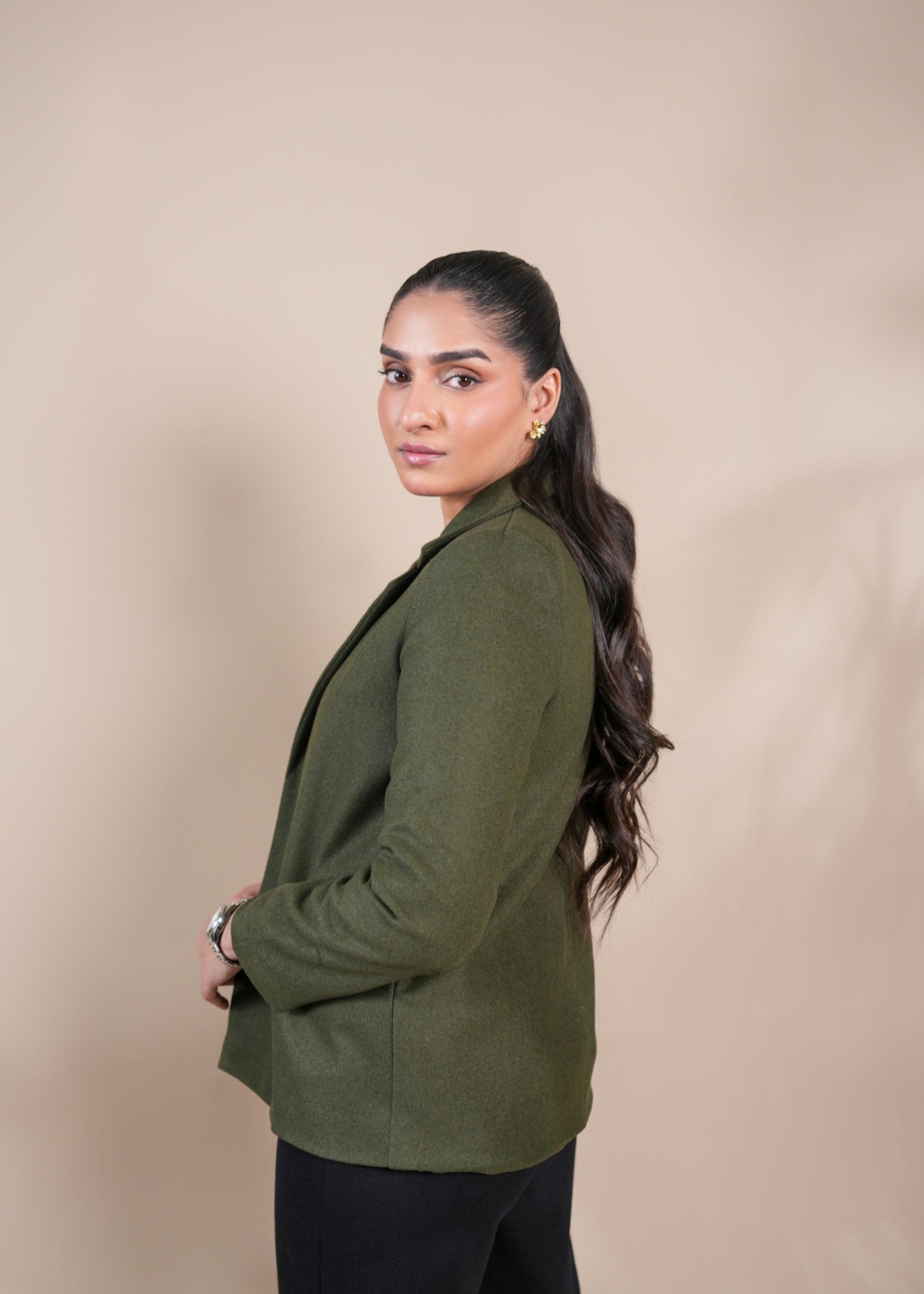 wool Coat in Olive green