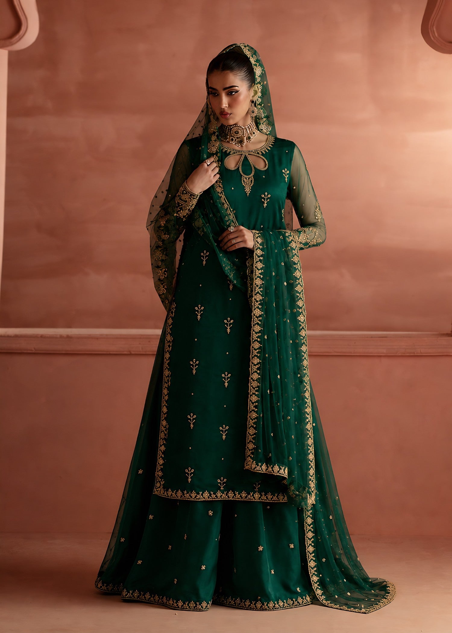 net Sharara in Bottle green