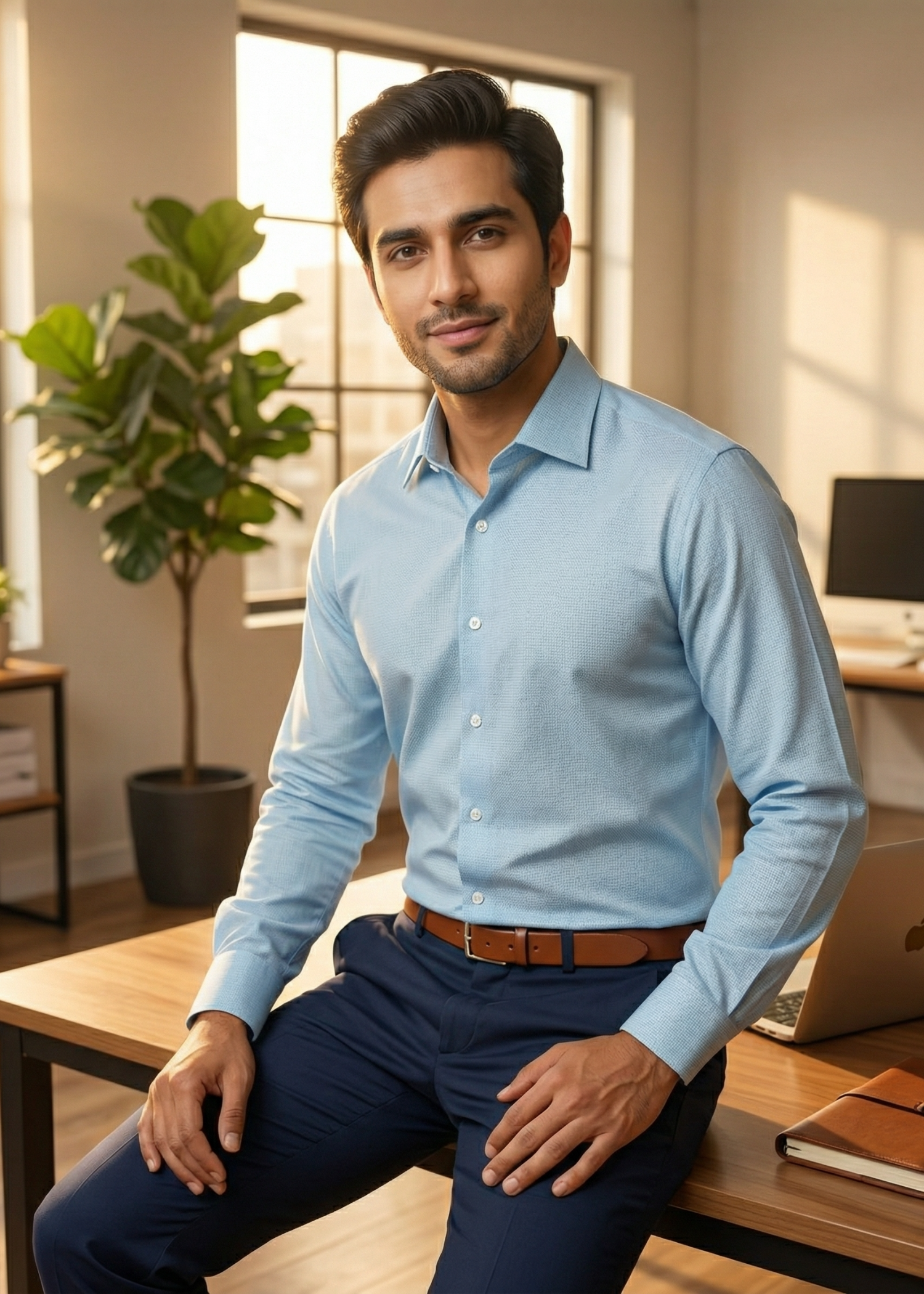 cotton Formal Shirt in Pacific blue