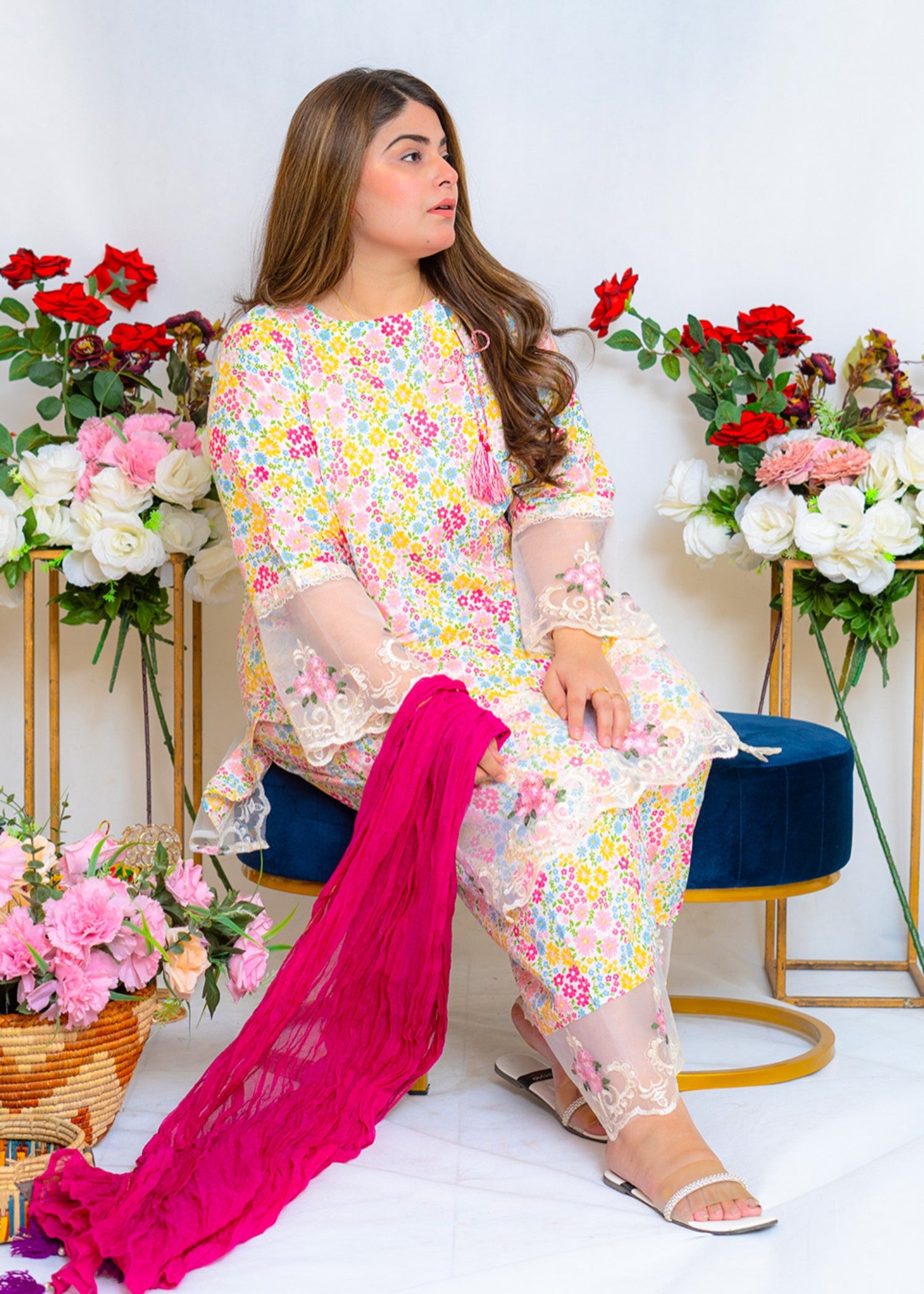 lawn Co Ord Sets in Blush pink, white