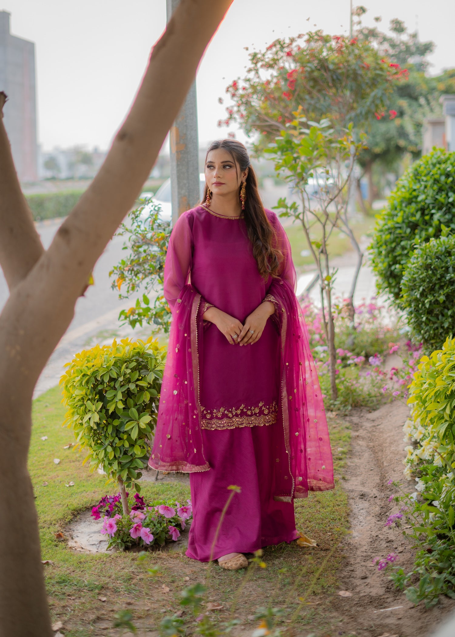 raw silk Sharara in Magenta