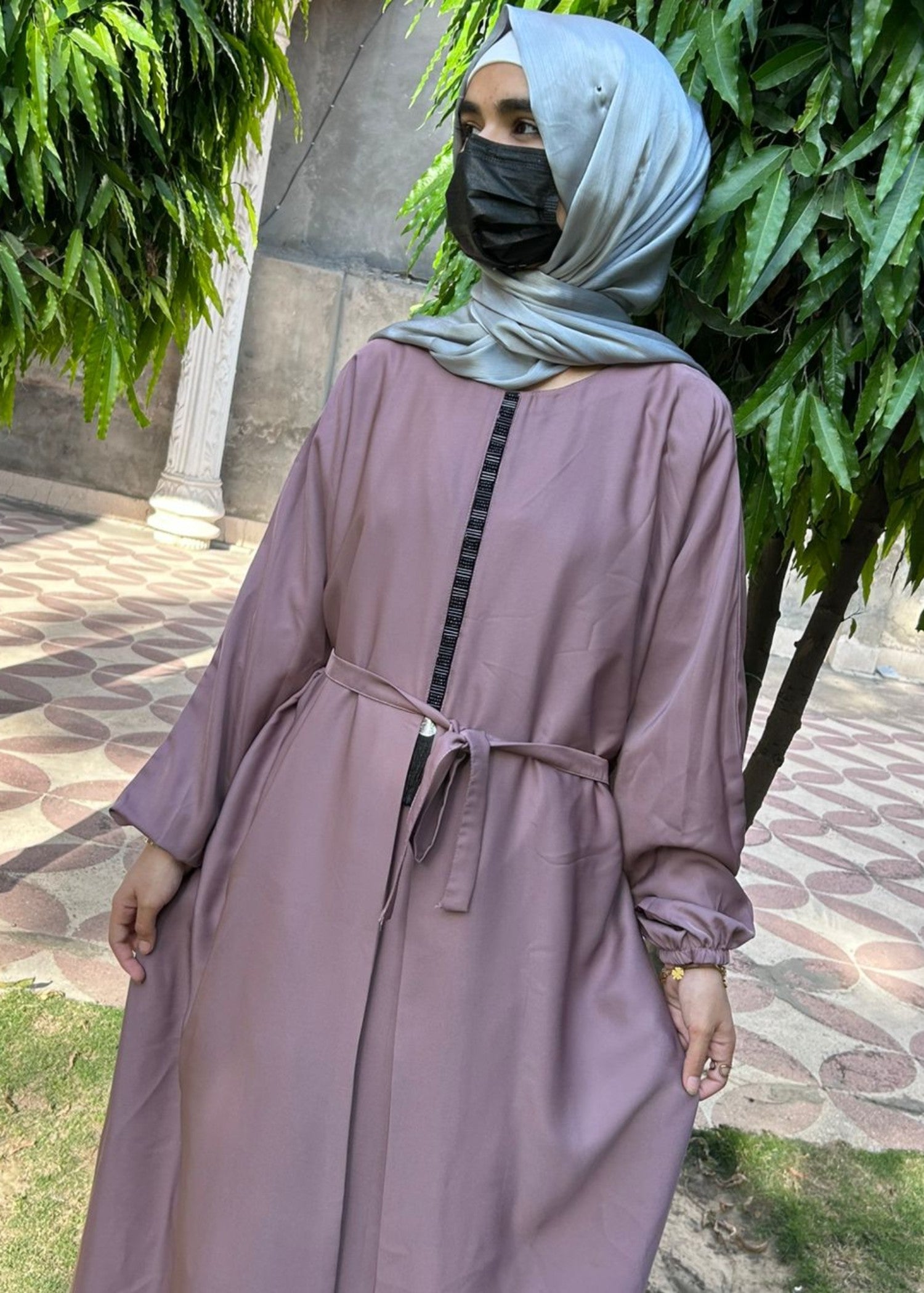thai silk Abaya in Tea rose pink