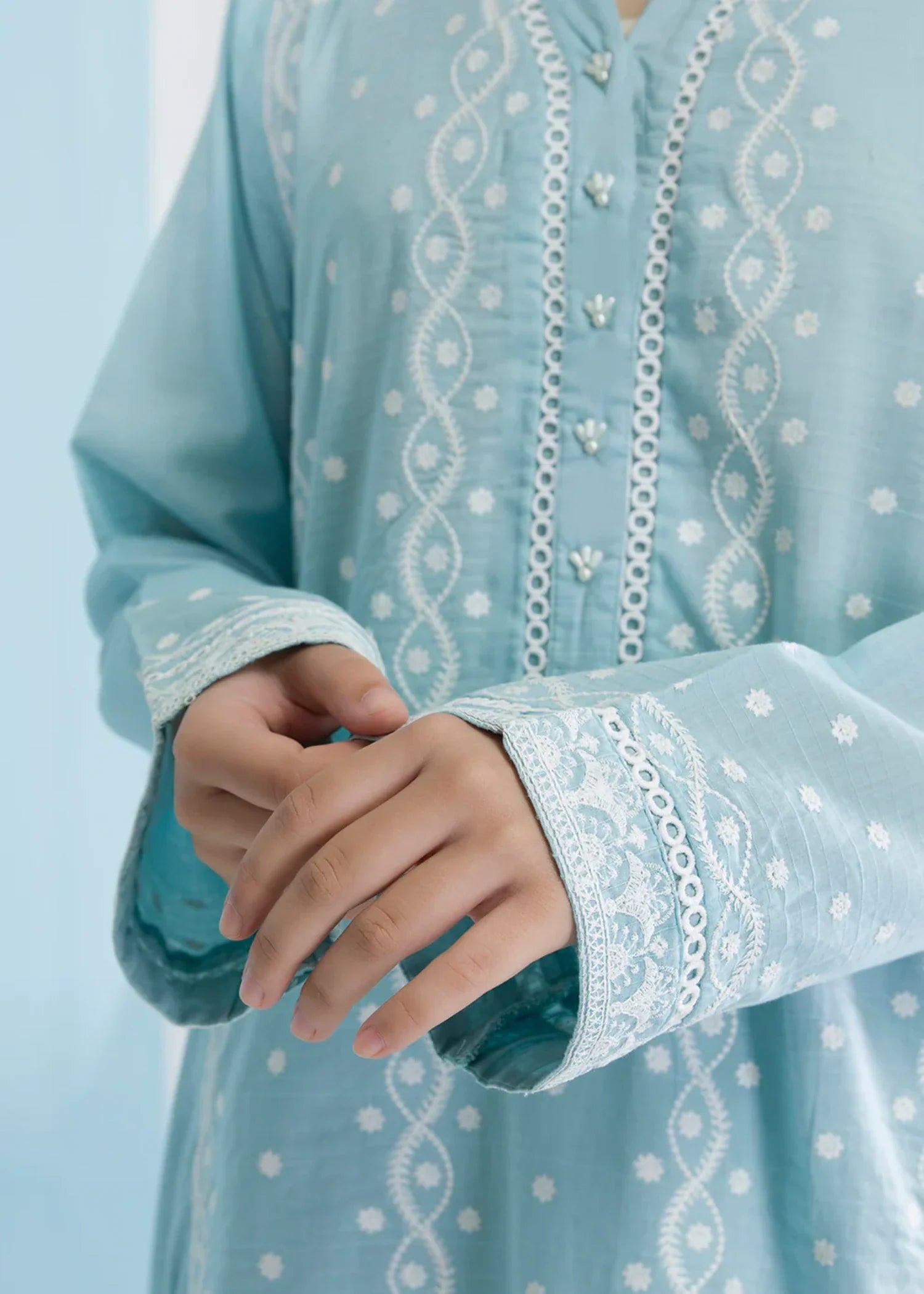 acrylic wool Kurta Set in Light blue