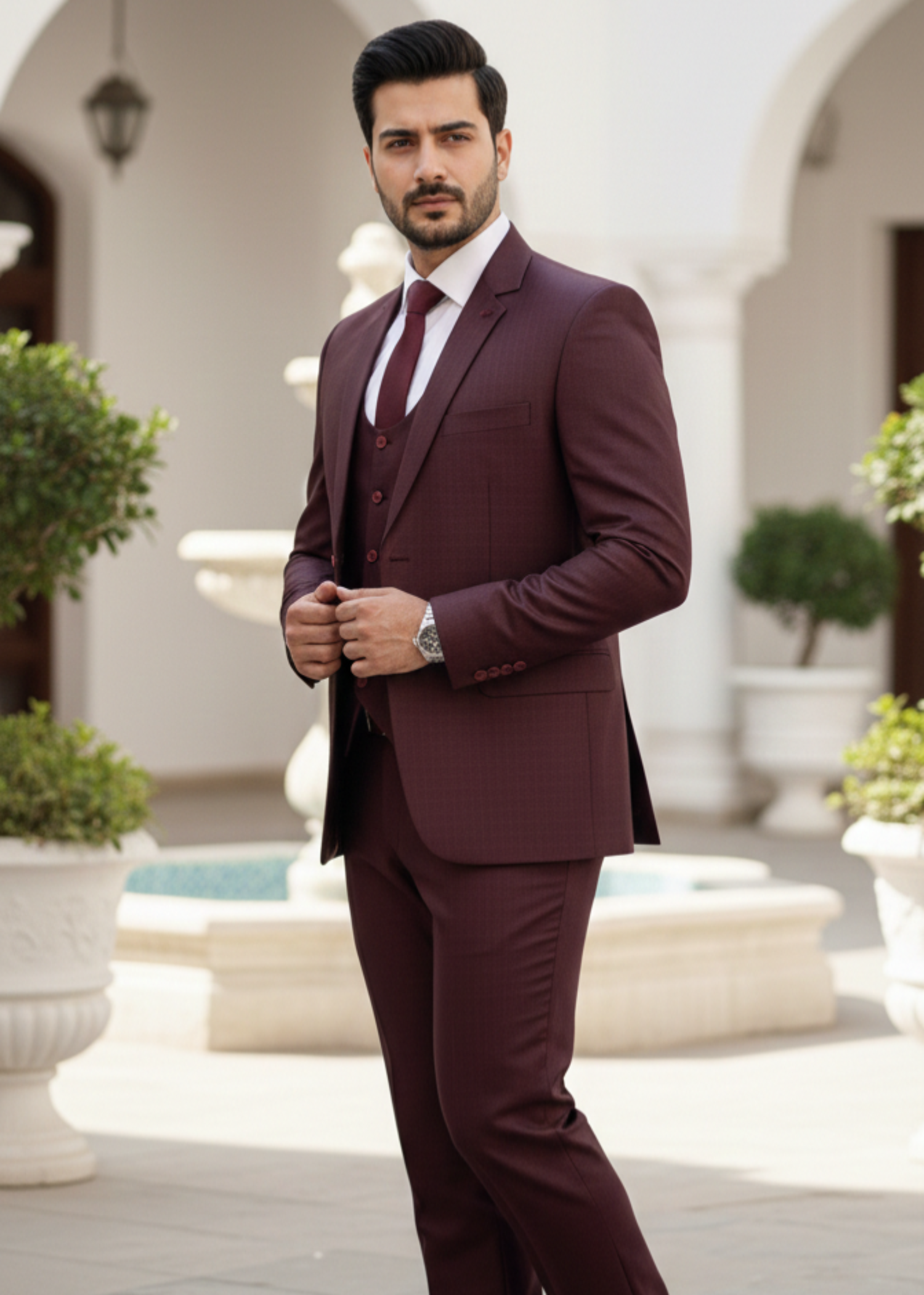 tropical Suits in Maroon